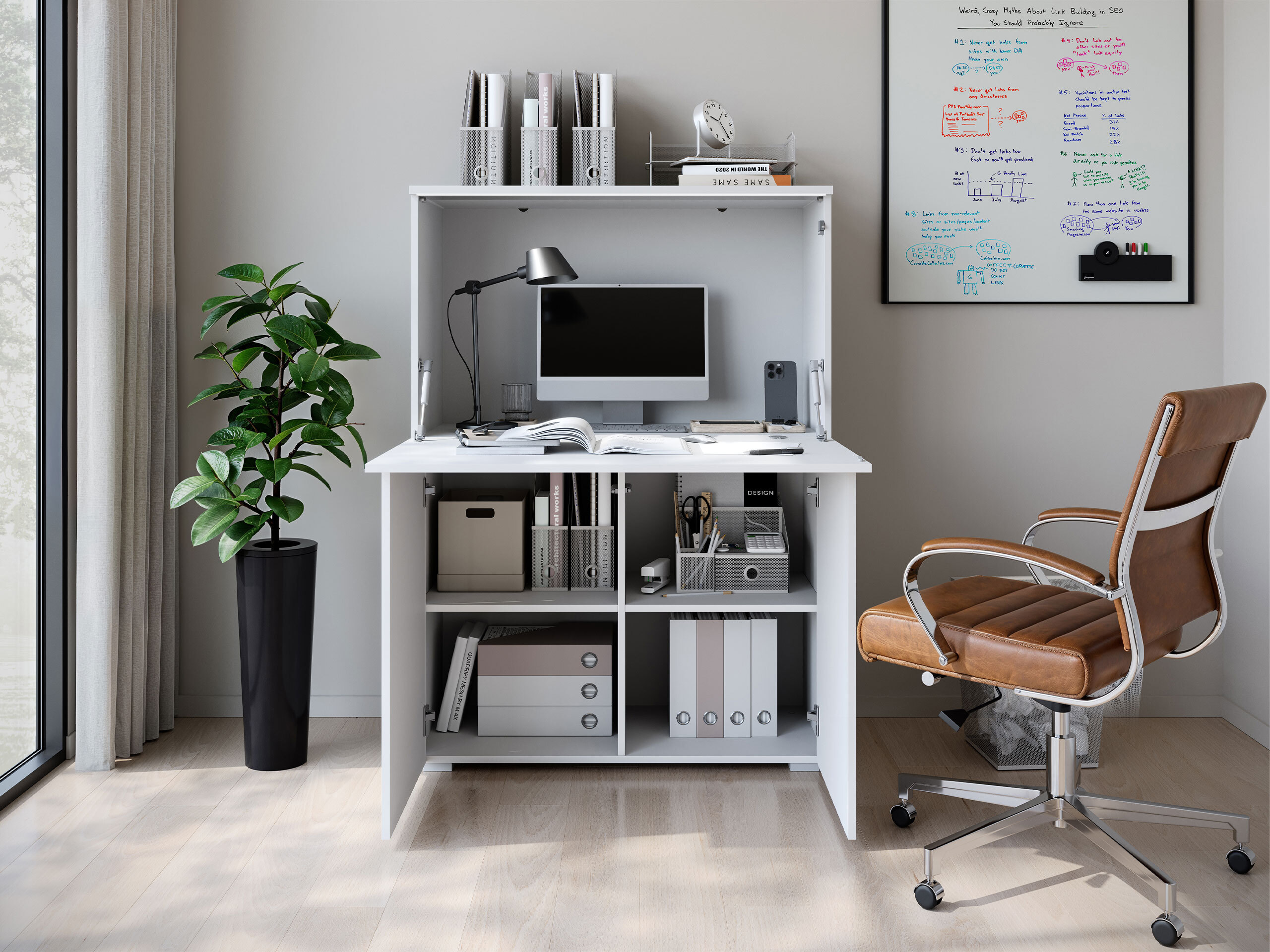 Sideboard Mirfivo 107 (White + Glossy white)