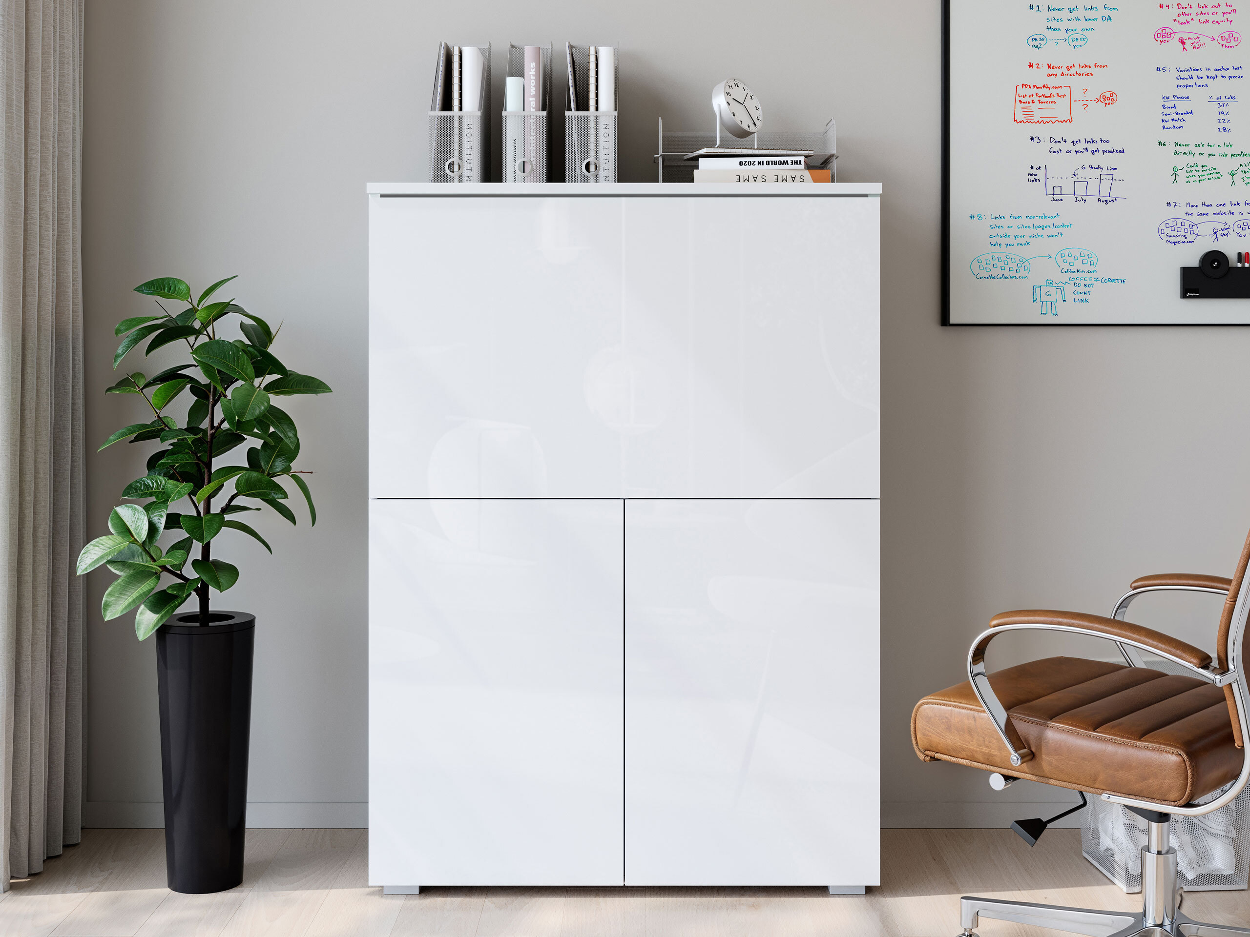 Sideboard Mirfivo 107 (White + Glossy white)