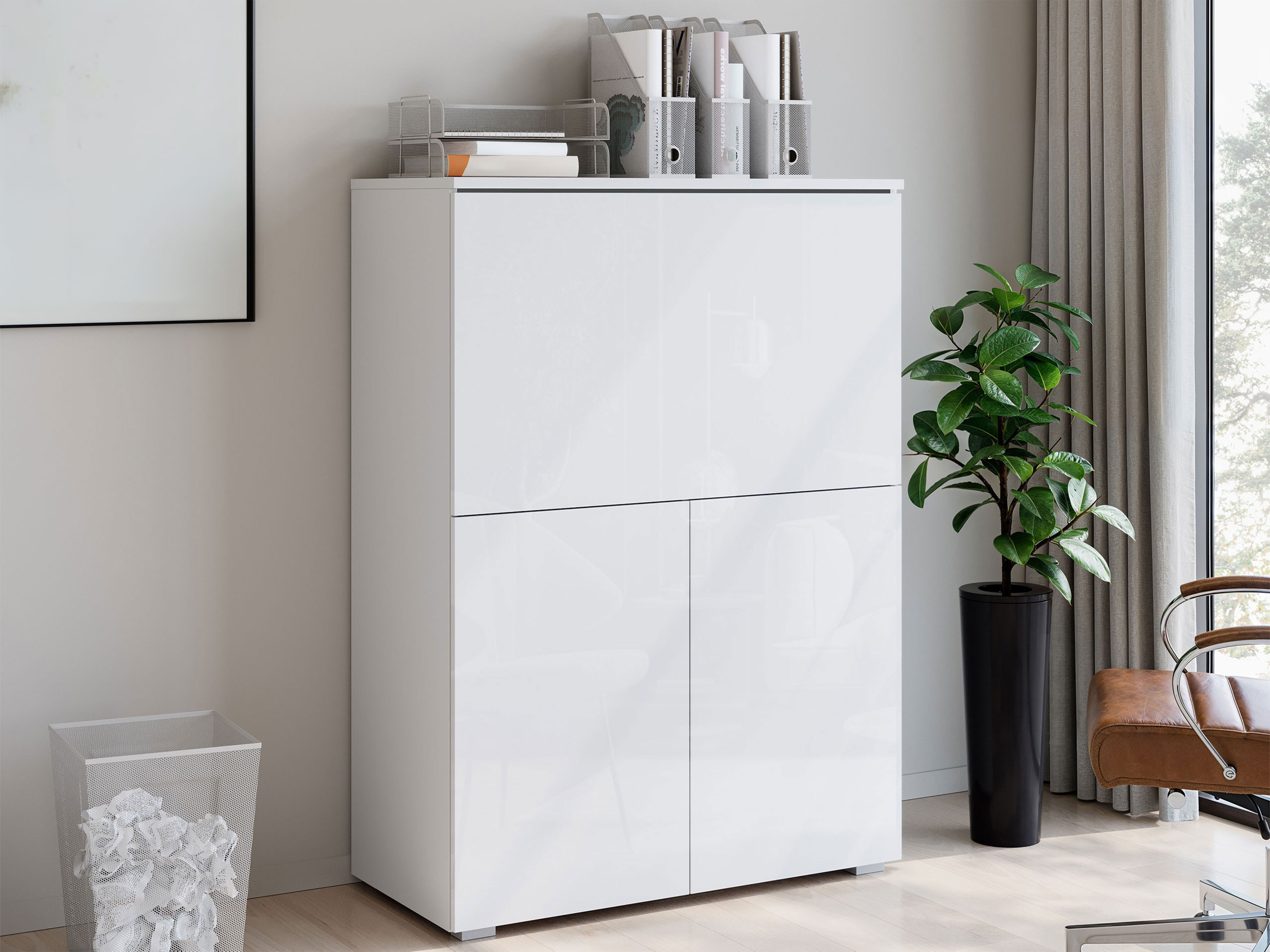 Sideboard Mirfivo 107 (White + Glossy white)