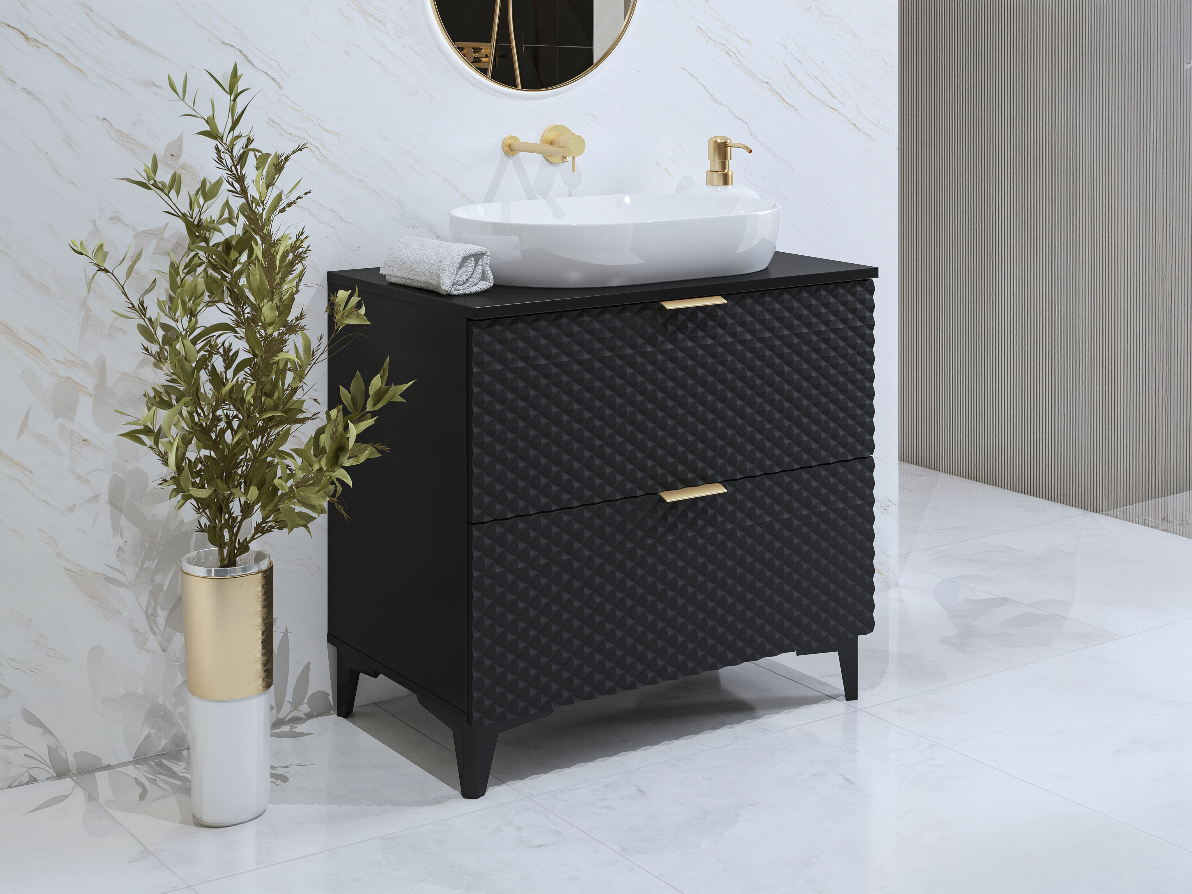 Standing bathroom cabinet for washbasin Liretu 102 (Black)