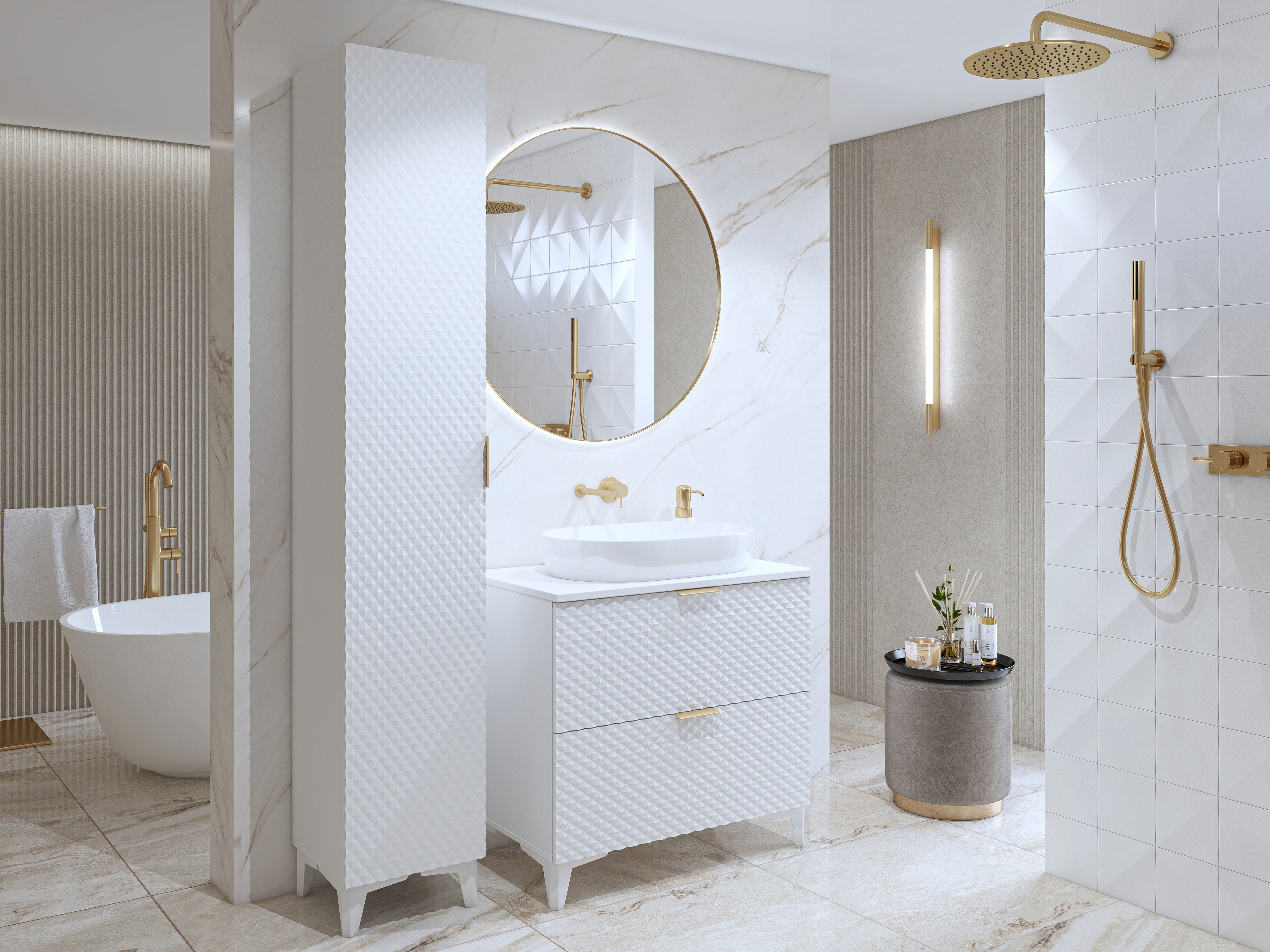 Standing bathroom cabinet for washbasin Liretu 102 (White)