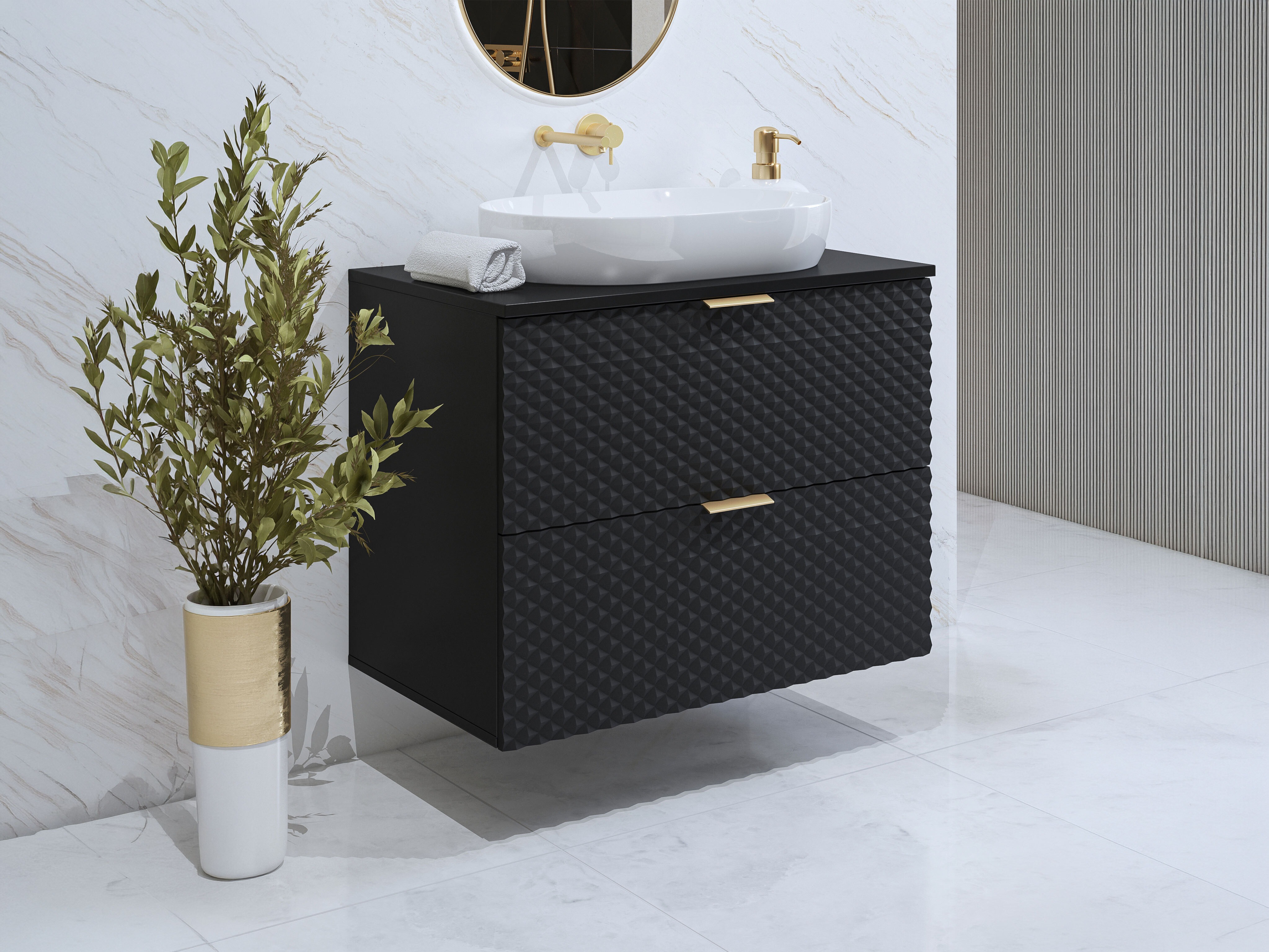 Wall-mounted bathroom cabinet for washbasin Liretu 107 (Black)