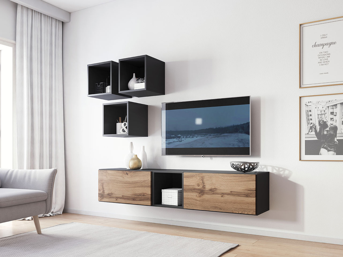 TV stand Corbele 102 (Anthracite + Wotan Oak)