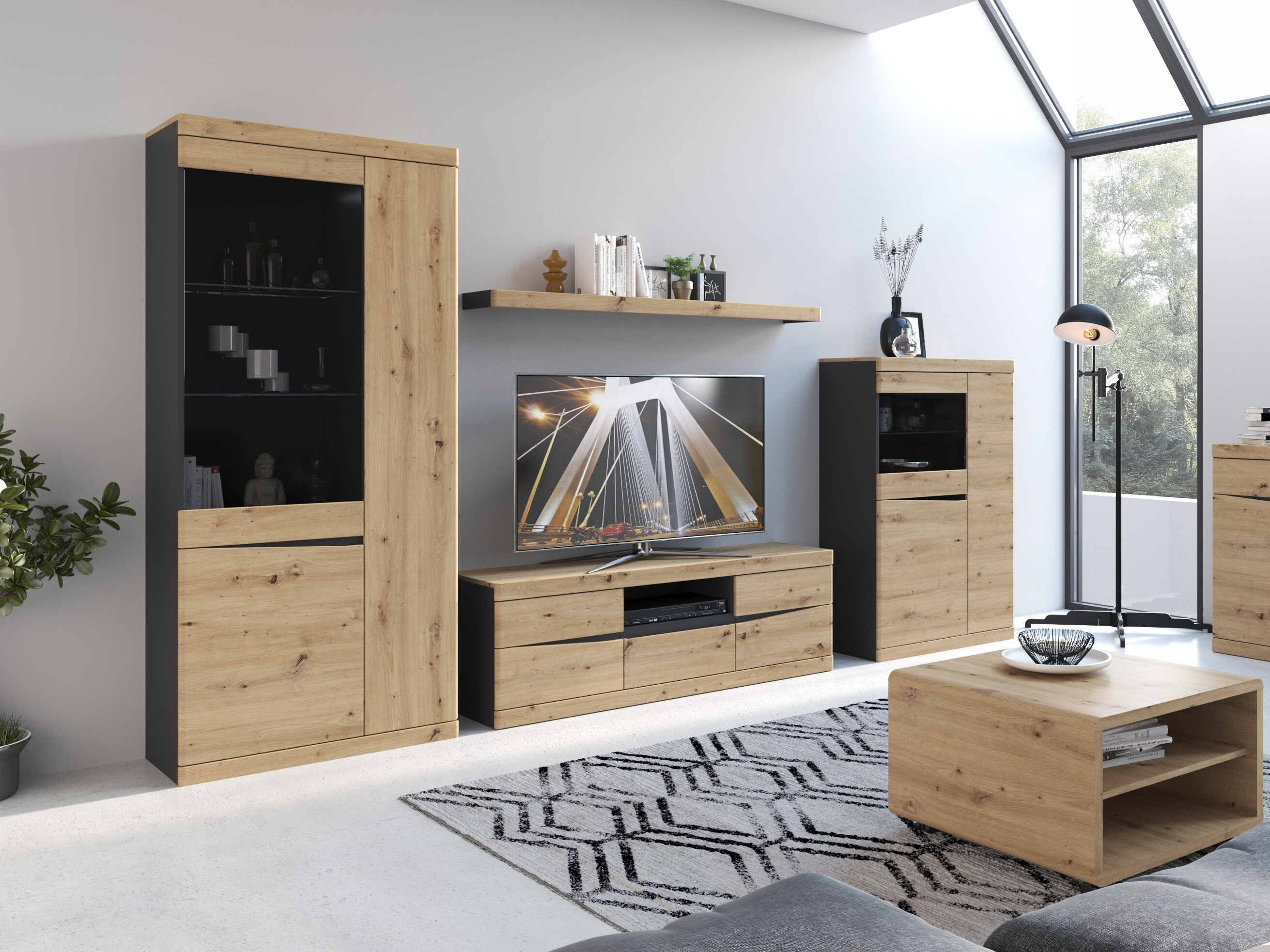 Bookcase Venlori 128 (Anthracite + Artisan oak)