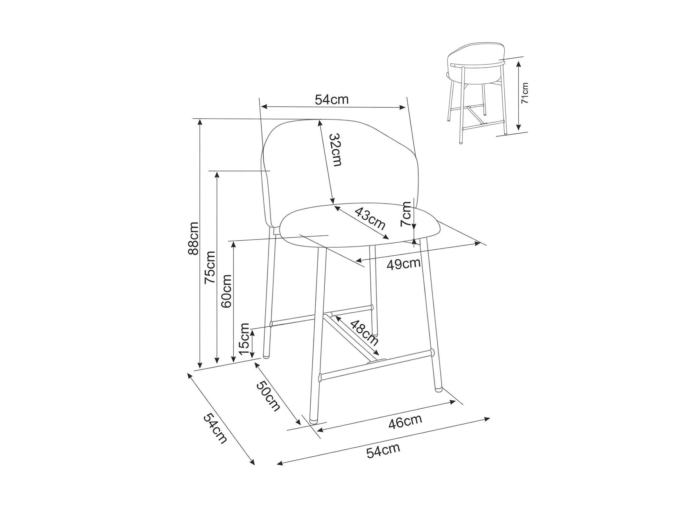 Counter stool Detroit 948 (Light grey + Black)