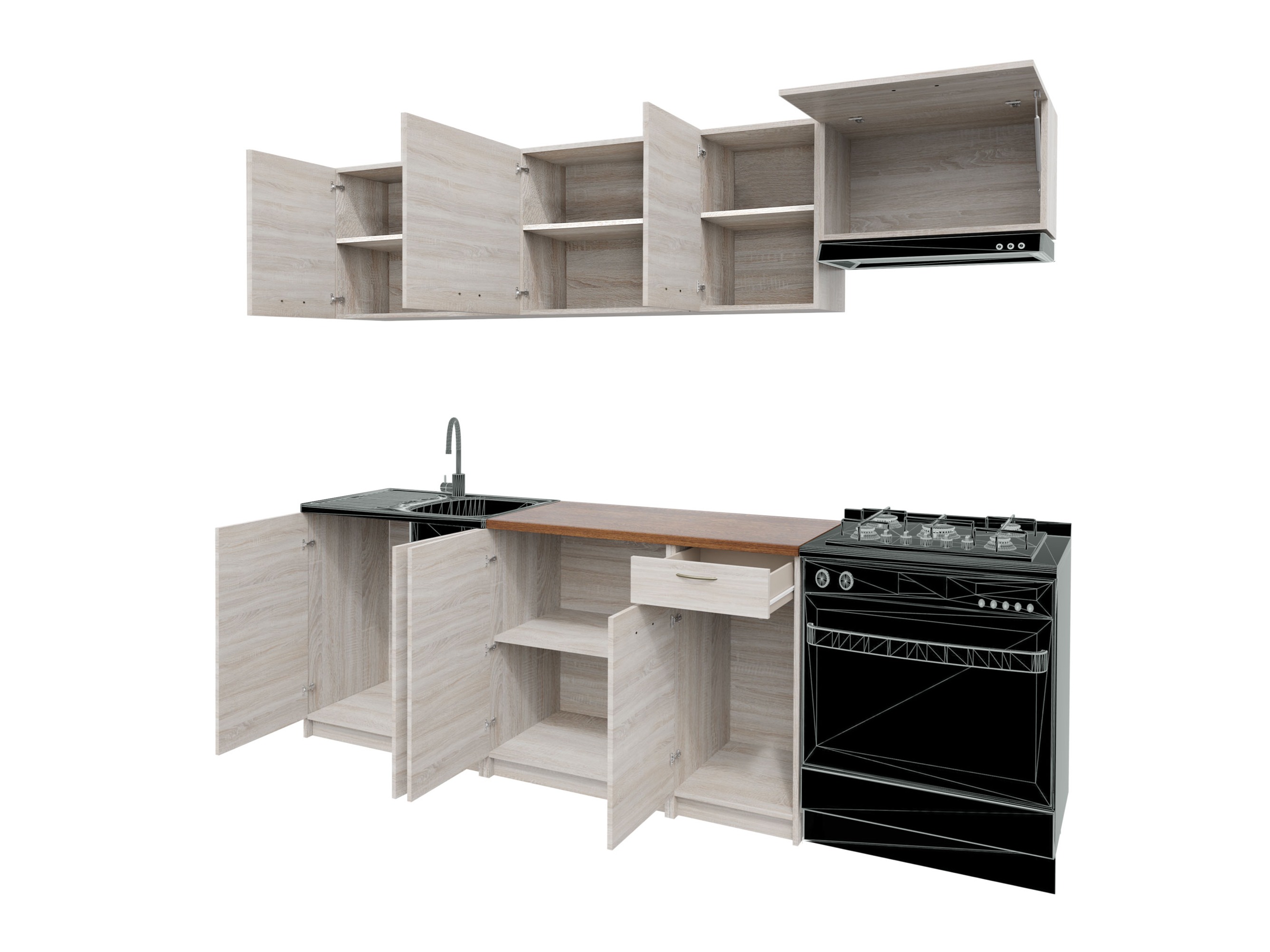 Kitchen set Ota II (Walnut + Black)