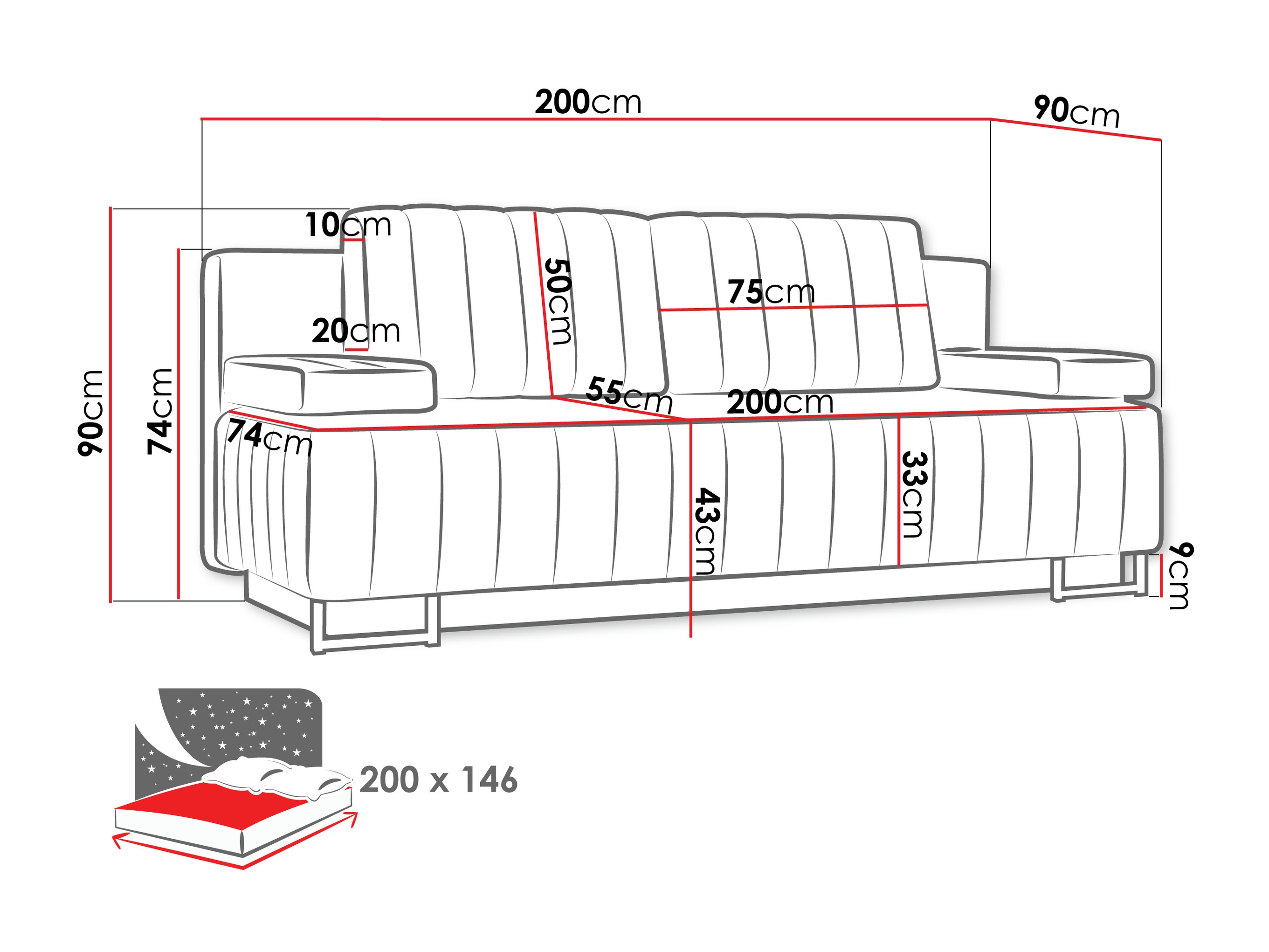 Sofa bed Columbus 152 (Lumo 55)