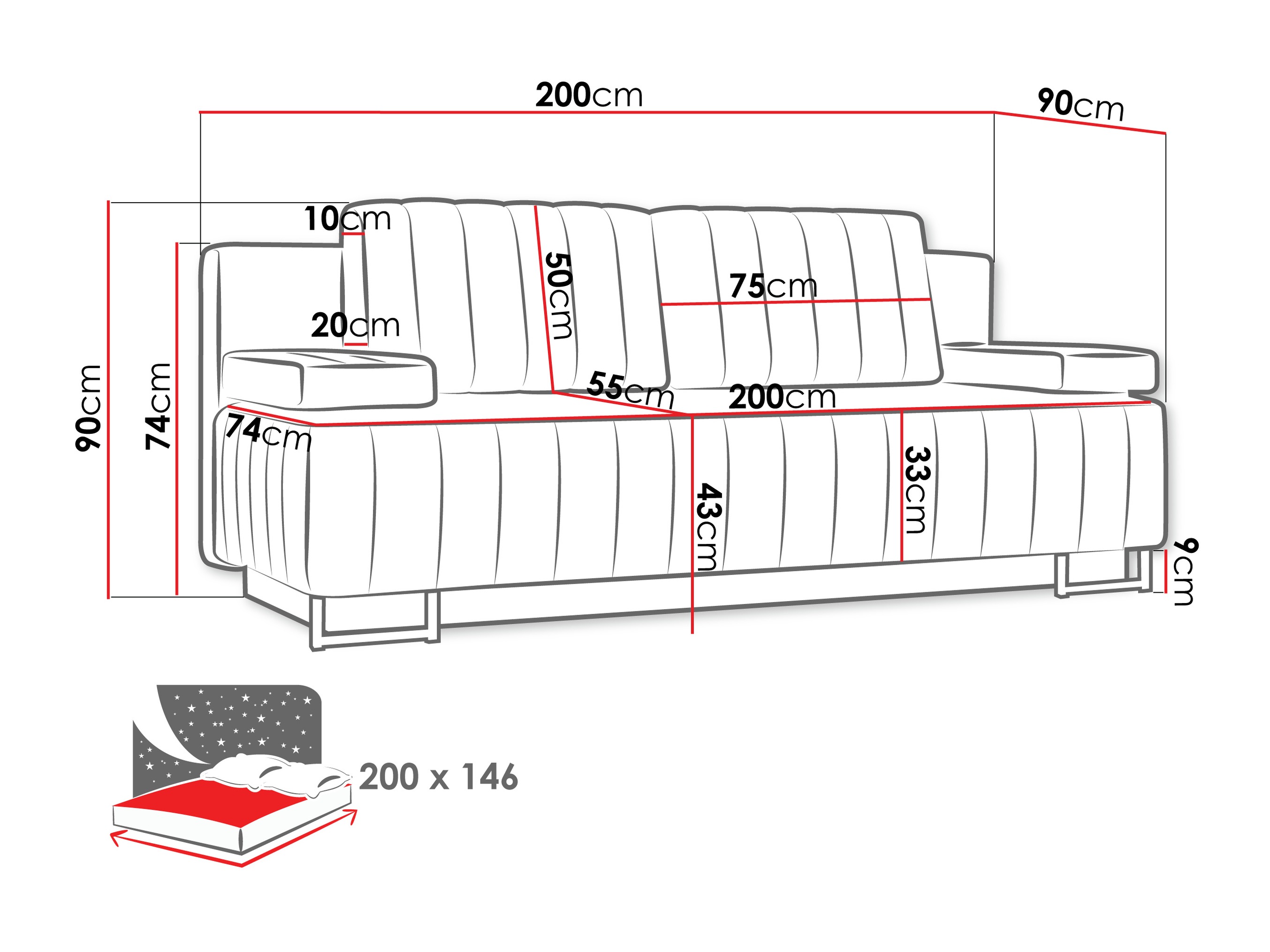 Sofa bed Columbus 152 (Lumo 75)