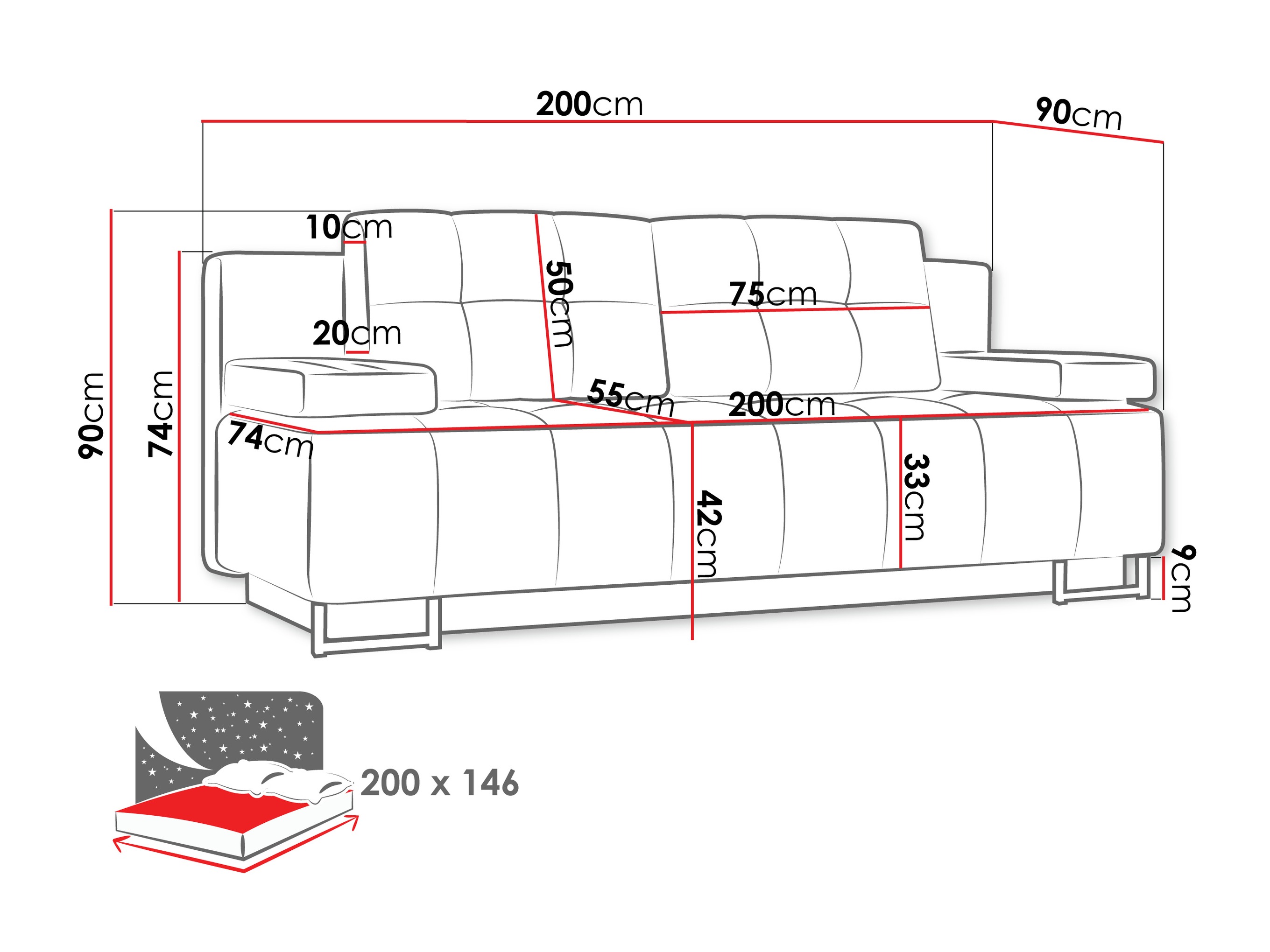 Sofa bed Columbus 151 (Lumo 75)