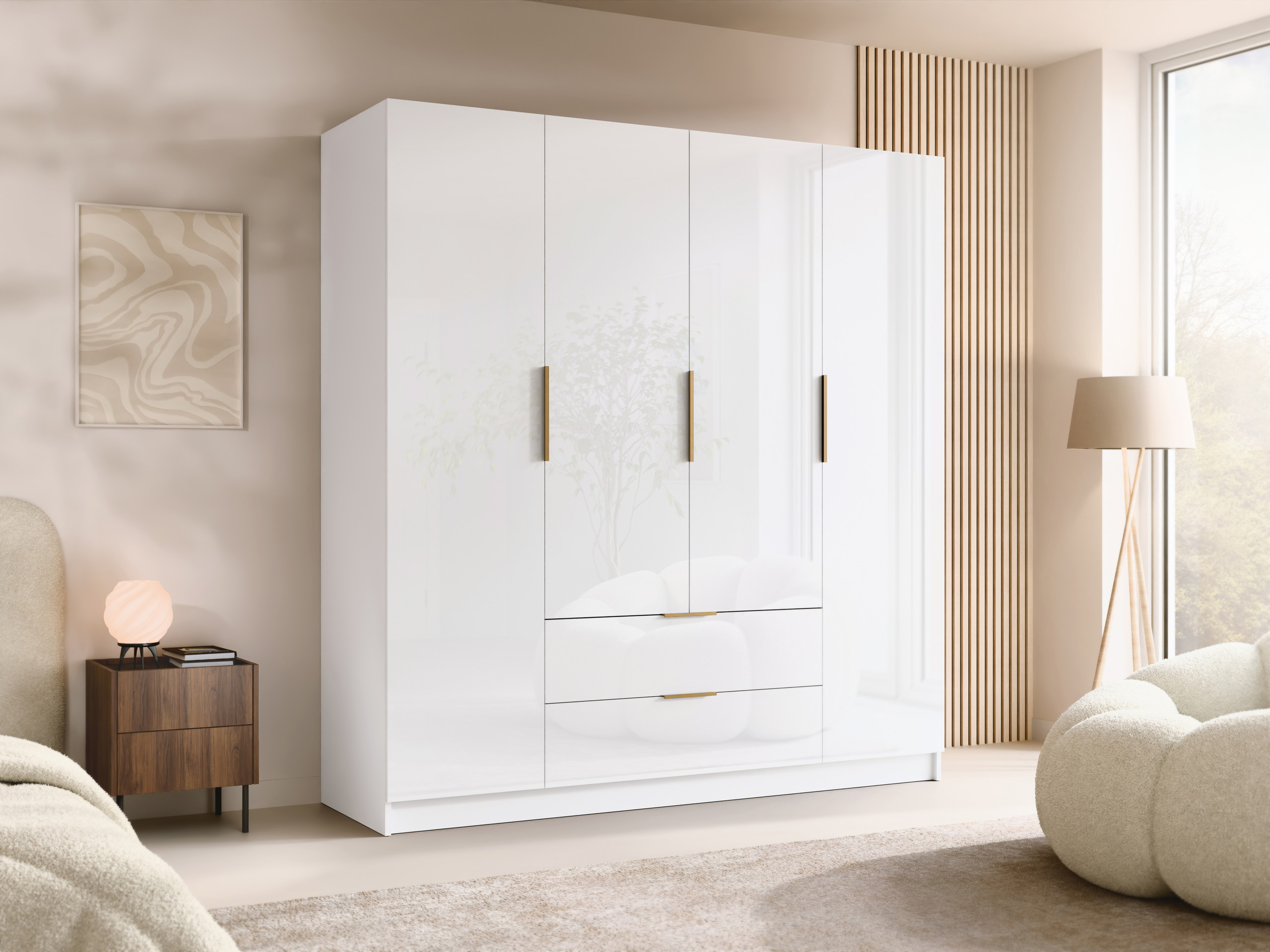 Wardrobe Closico Cadron I (White + Glossy white)