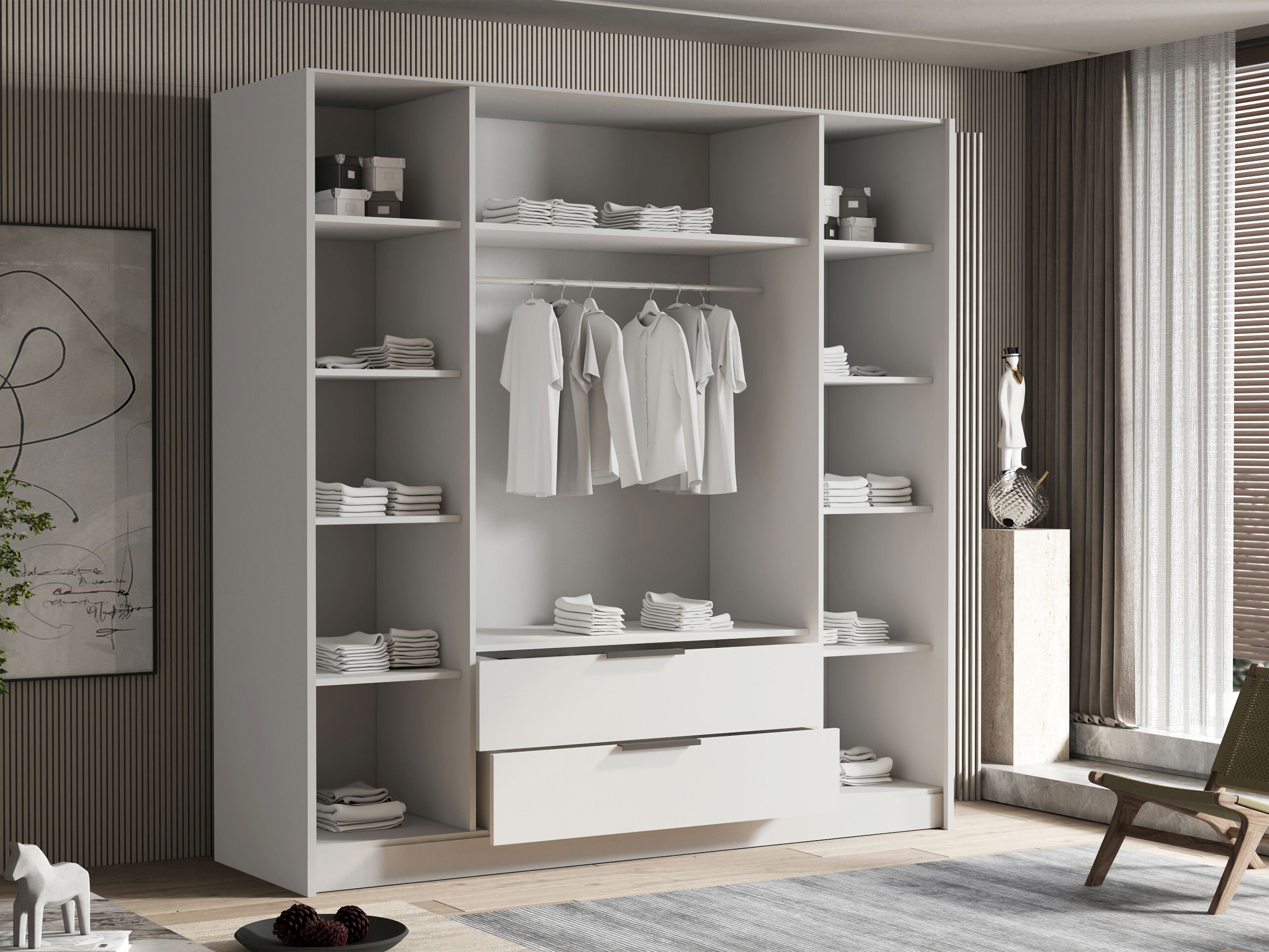 Wardrobe Closico Cadron I (White + Glossy white)