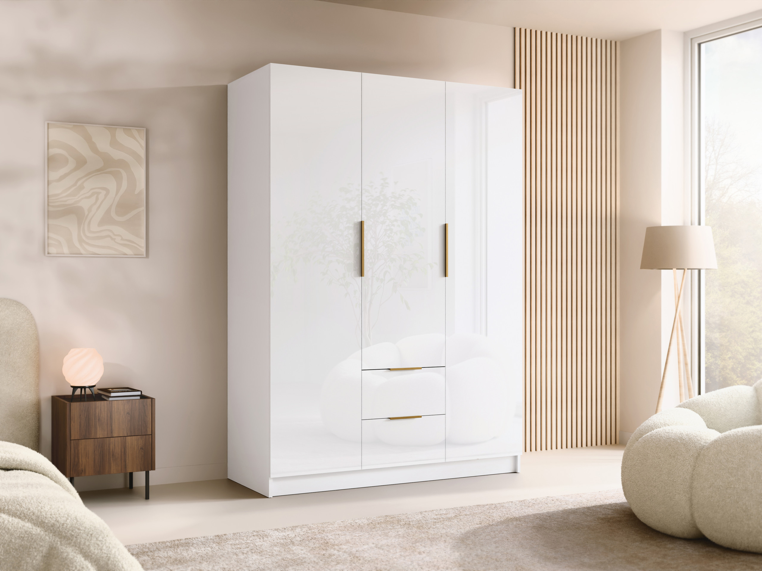 Wardrobe Closico Calvron I (White + Glossy white)