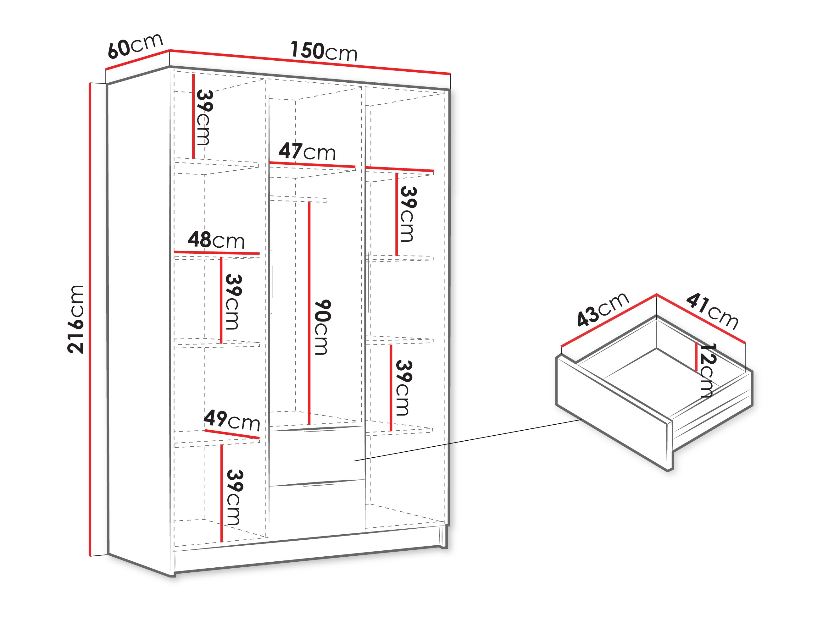 Wardrobe Closico Calvron I (White + Glossy white)