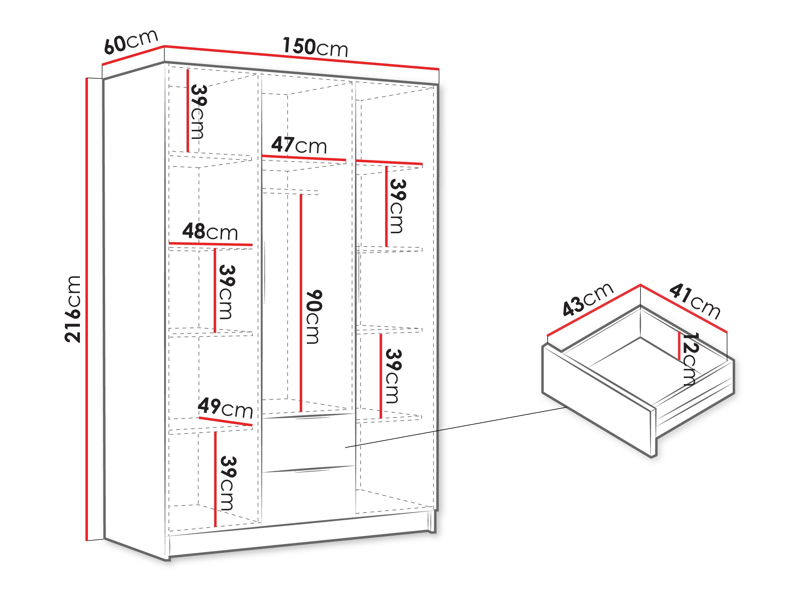 Wardrobe Closico Calvron I (White + Glossy white)