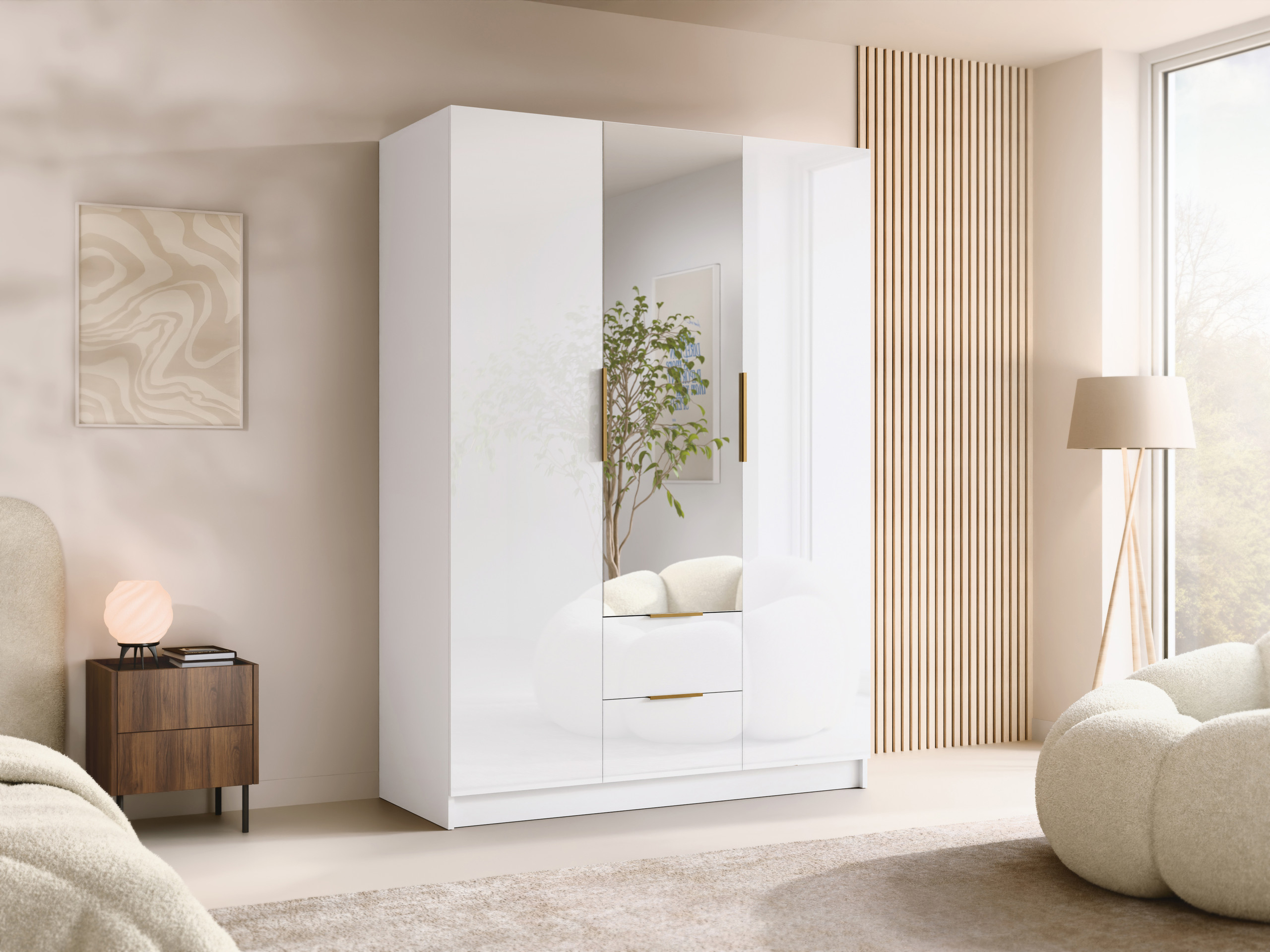 Wardrobe Closico Calvron II (White + Glossy white)