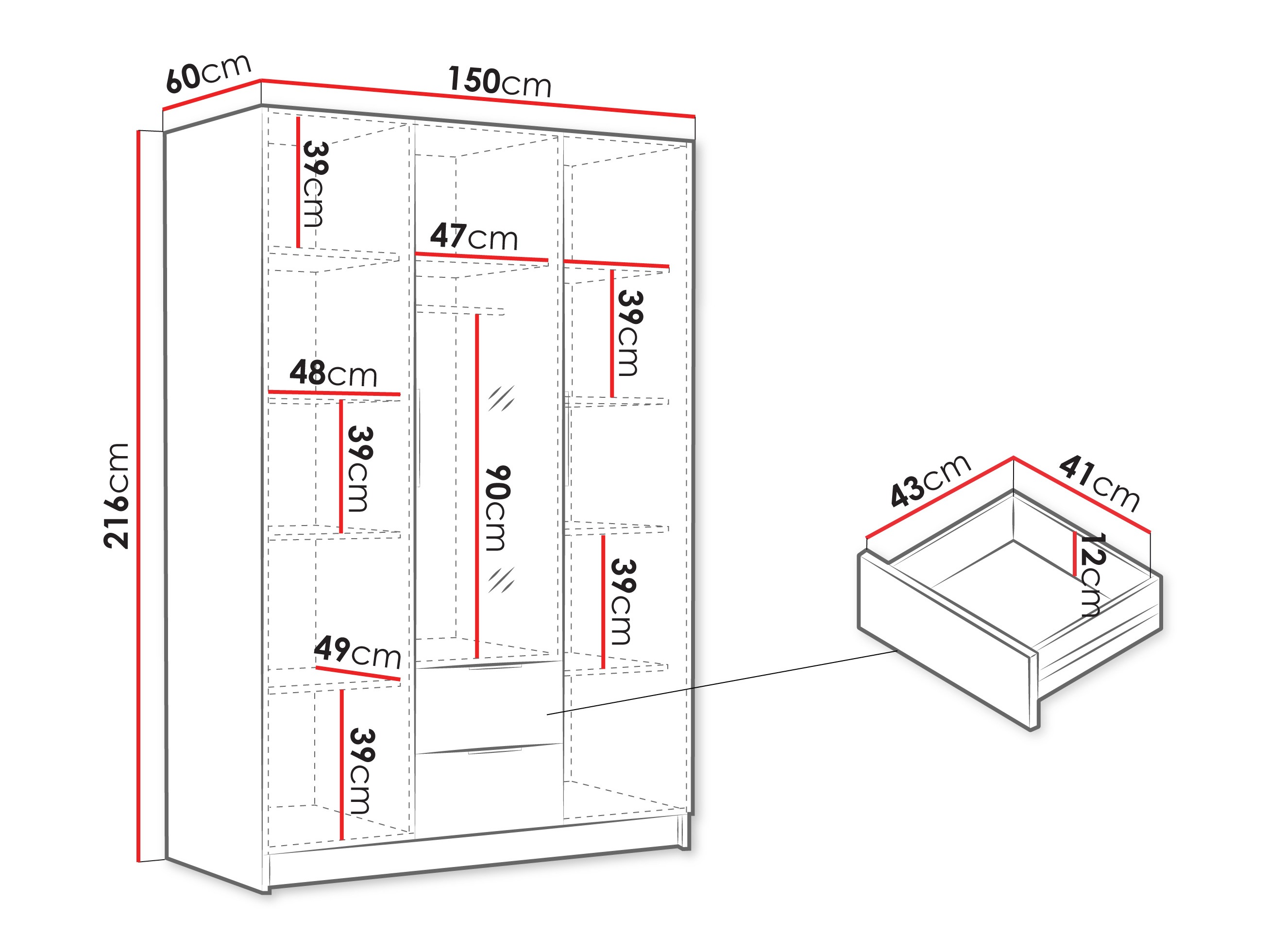 Wardrobe Closico Calvron II (White + Glossy white)