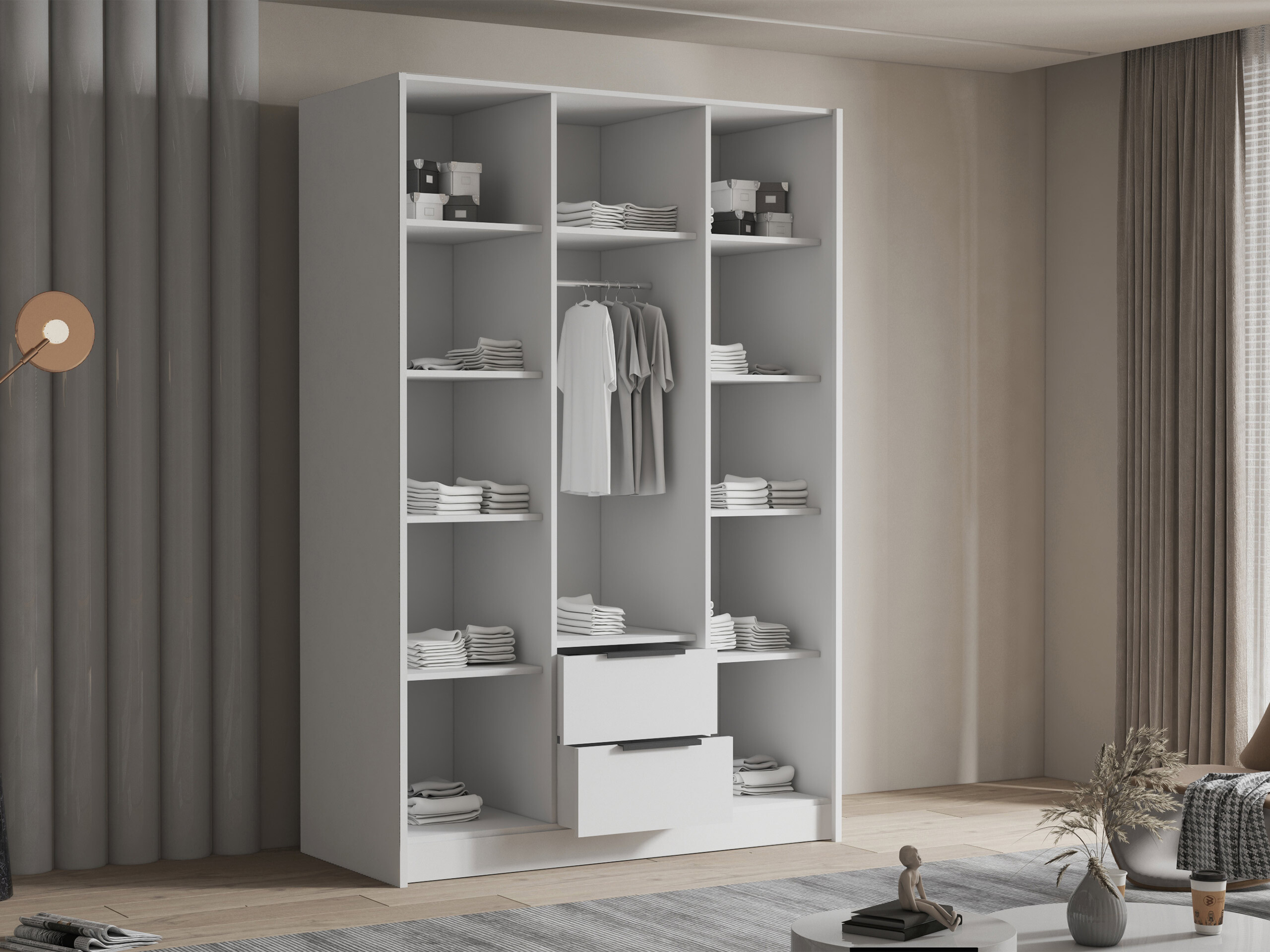 Wardrobe Closico Calvron II (White + Glossy white)