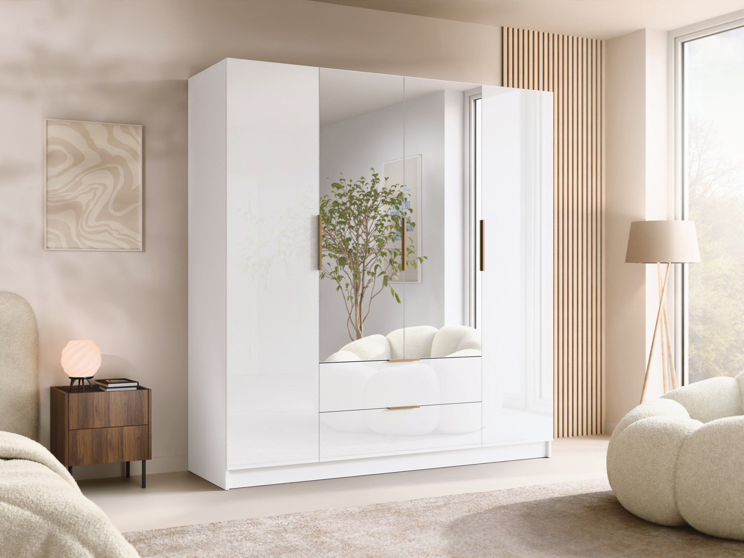 Wardrobe Closico Cadron II (White + Glossy white)