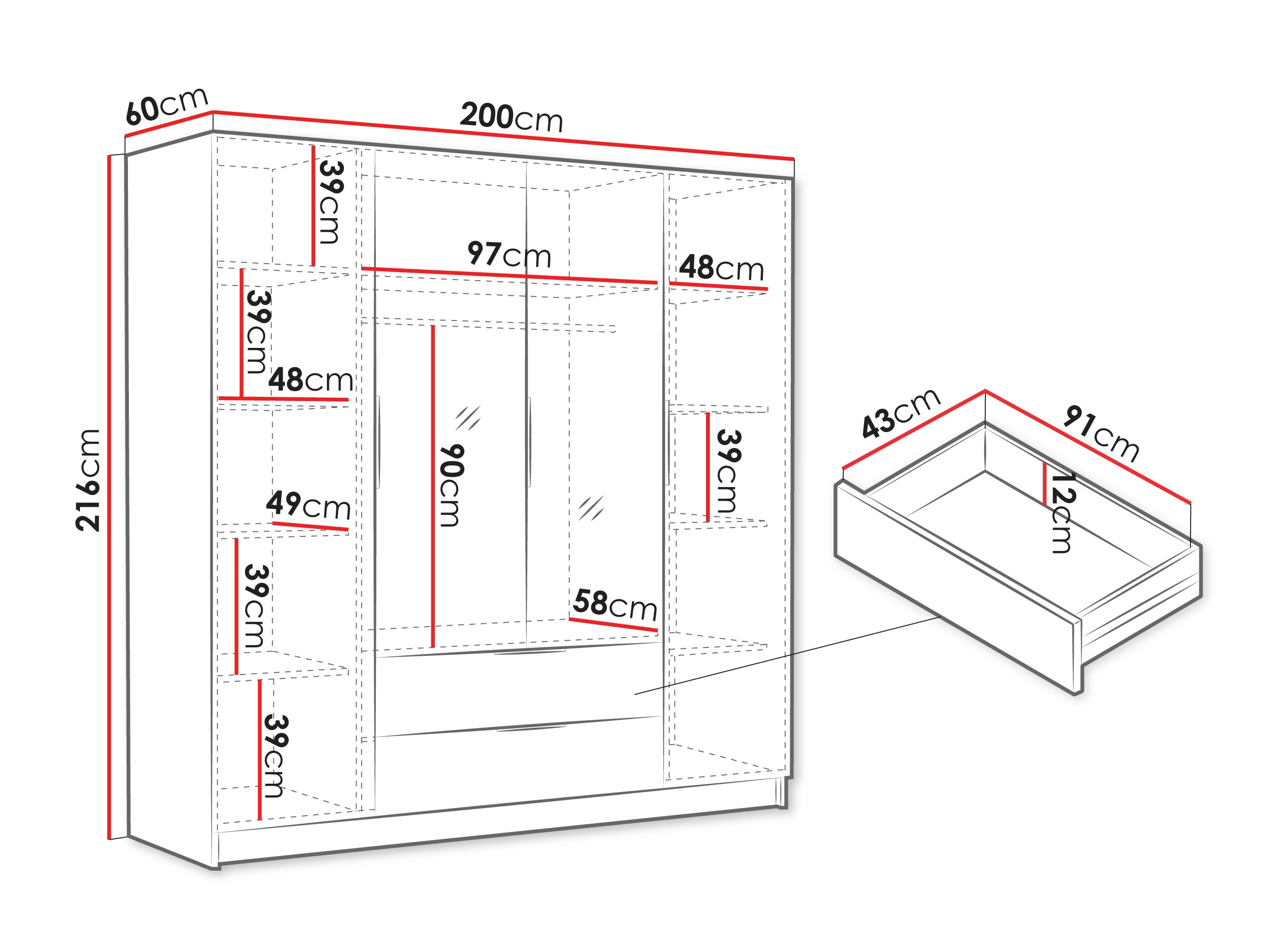 Wardrobe Closico Cadron II (White + Glossy white)