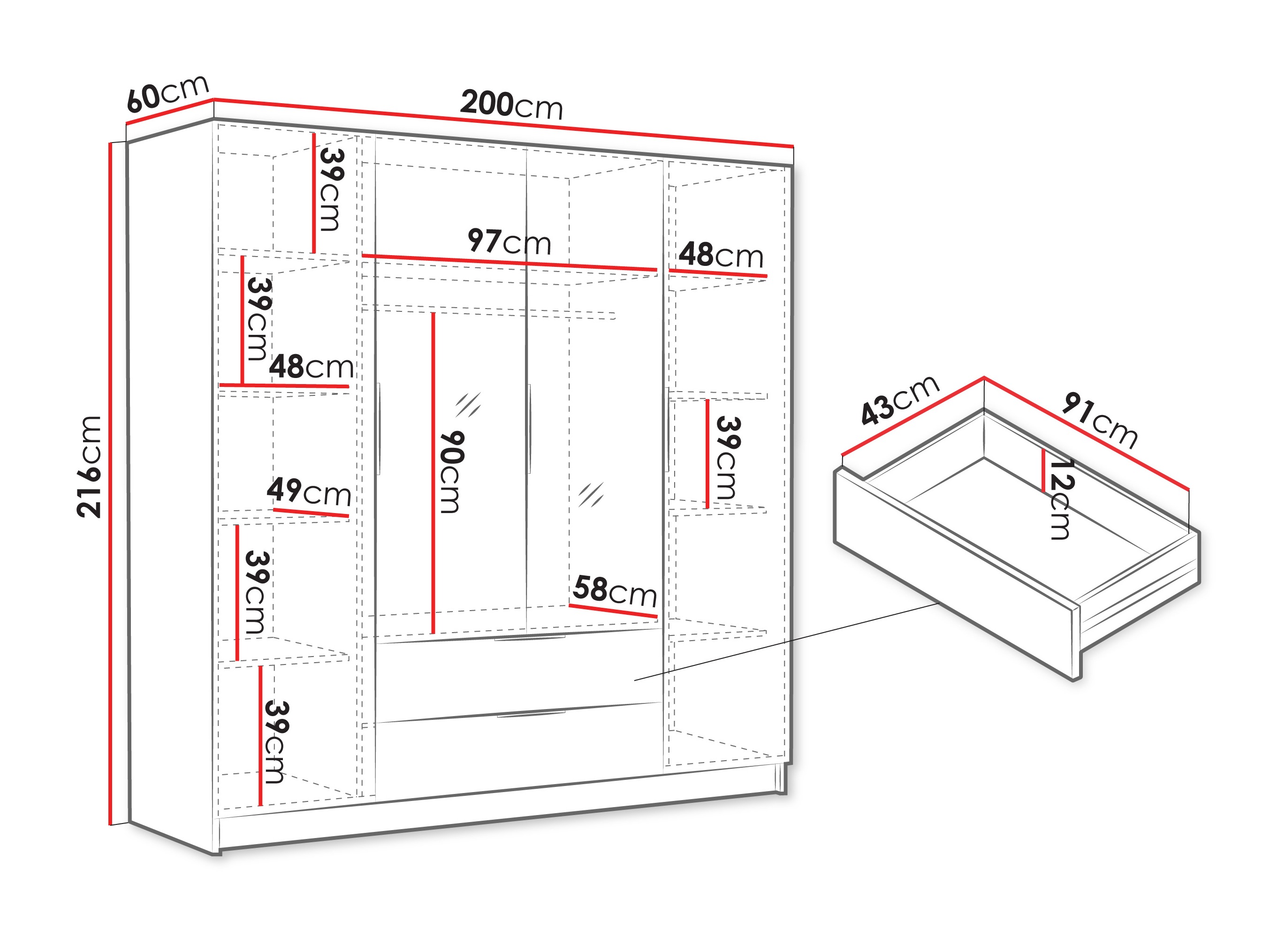 Wardrobe Closico Cadron II (White + Glossy white)