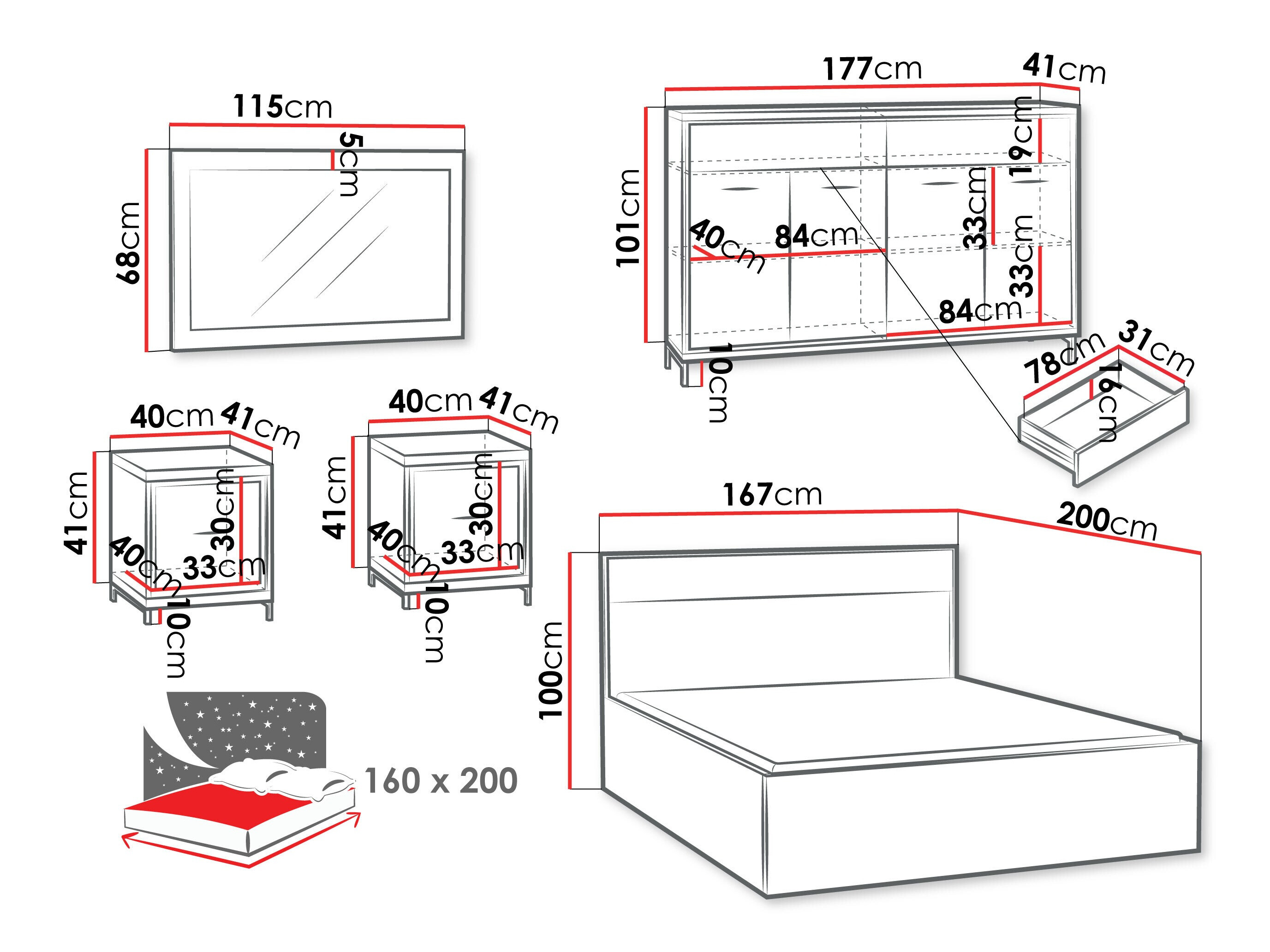 Bedroom set Etrmoni 122 (Light wood + Oak)