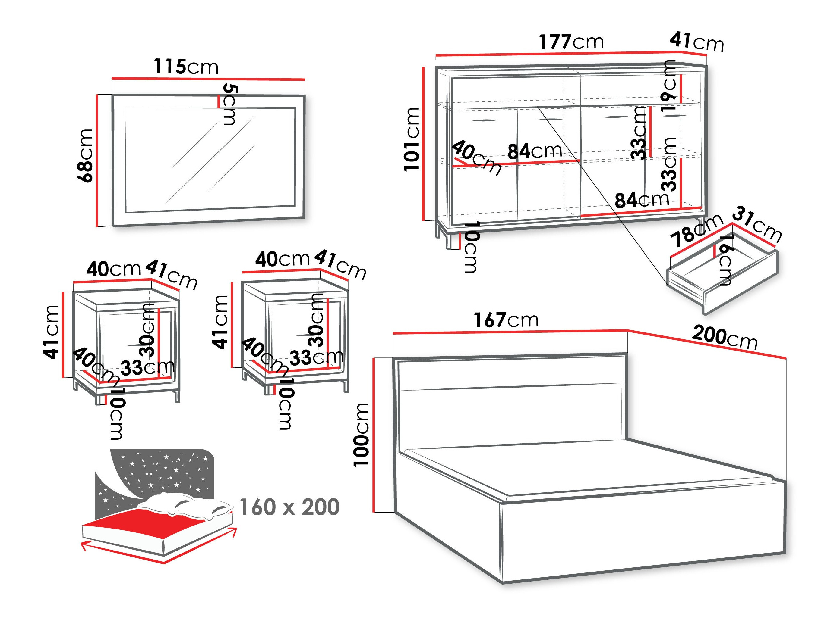 Bedroom set Etrmoni 122 (Light wood + Oak)