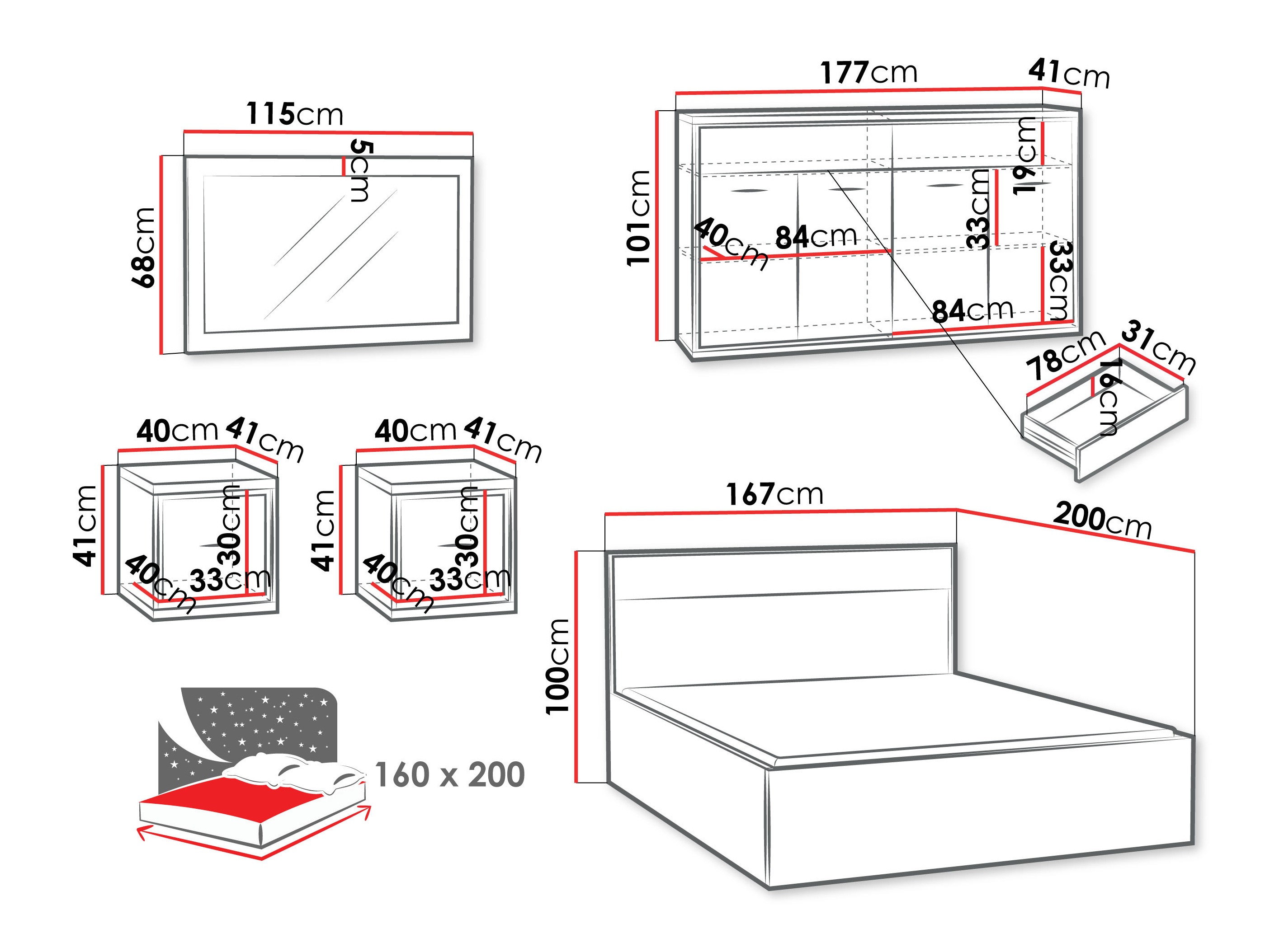 Bedroom set Etrmoni 122 (Light wood + Oak)