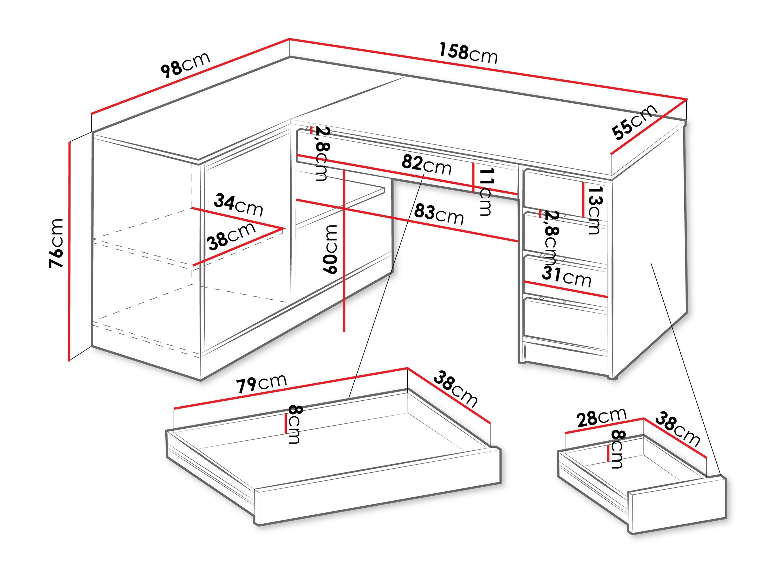 Corner desk Comfivo Terros III (Glossy white + White)