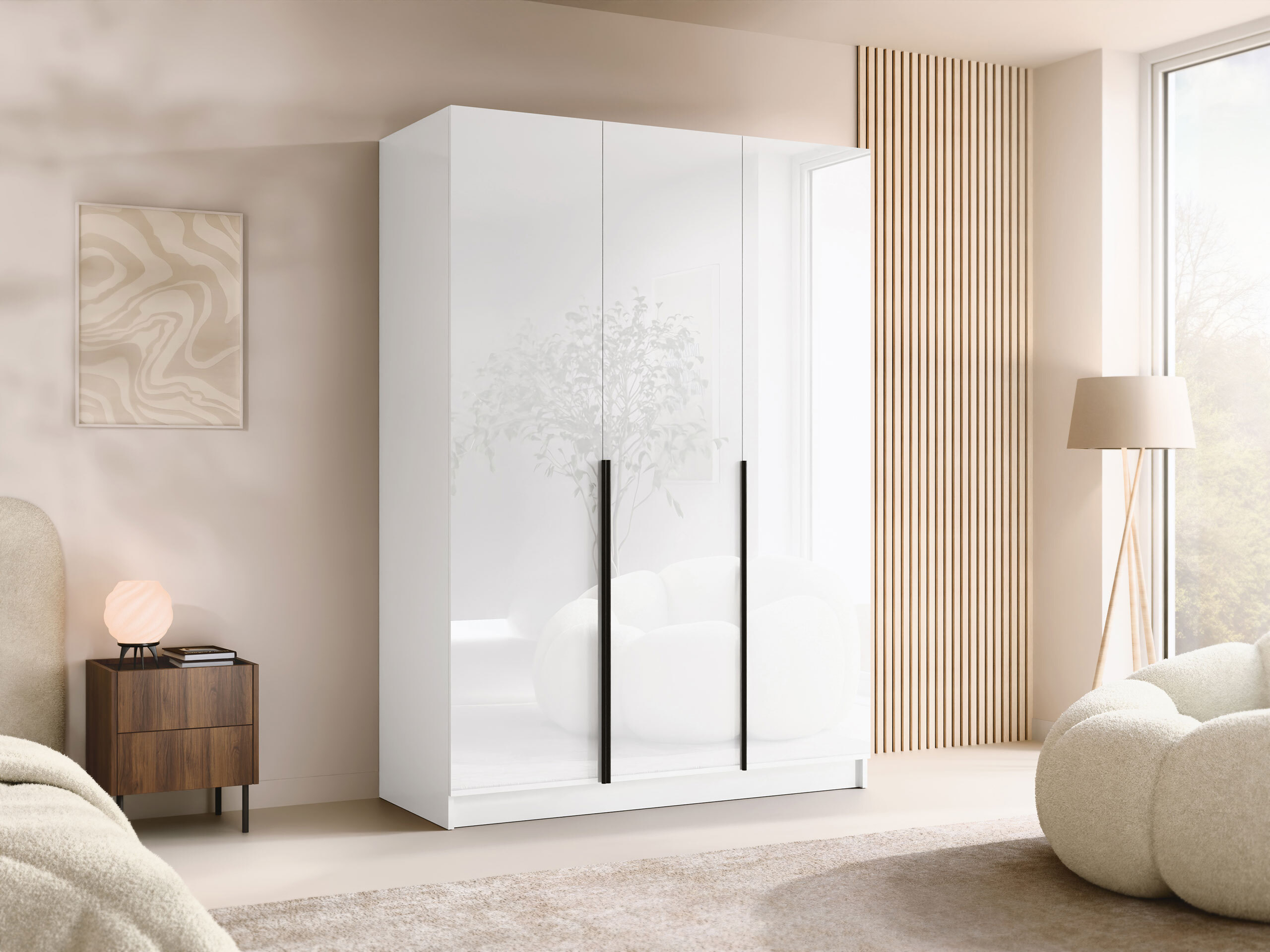 Wardrobe Closico Decoron I (White + Glossy white)