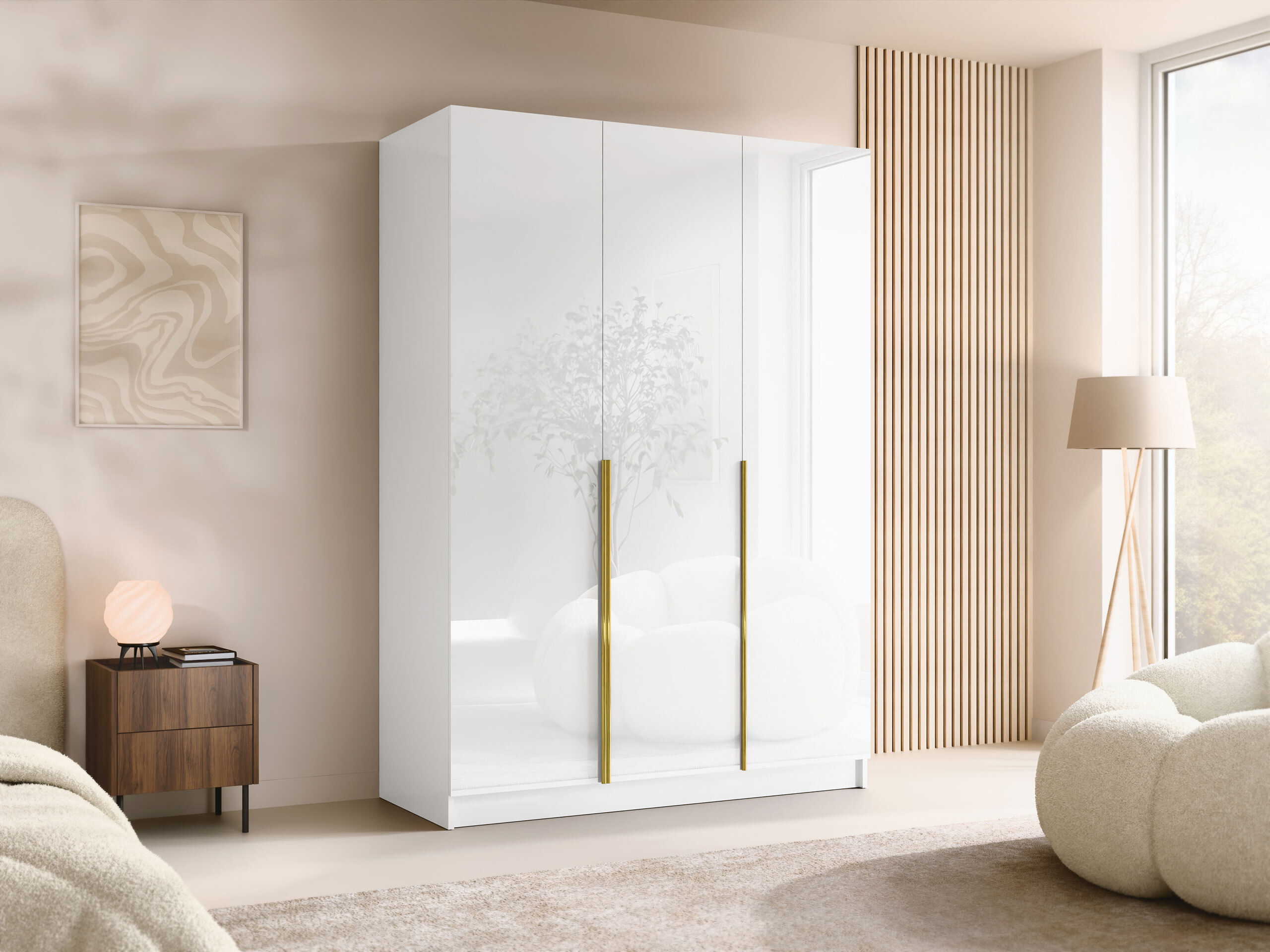 Wardrobe Closico Decoron I (White + Glossy white)