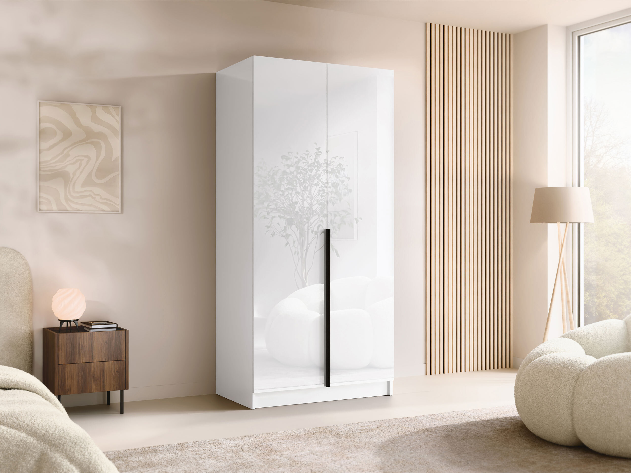 Wardrobe Closico Staton I (White + Glossy white)
