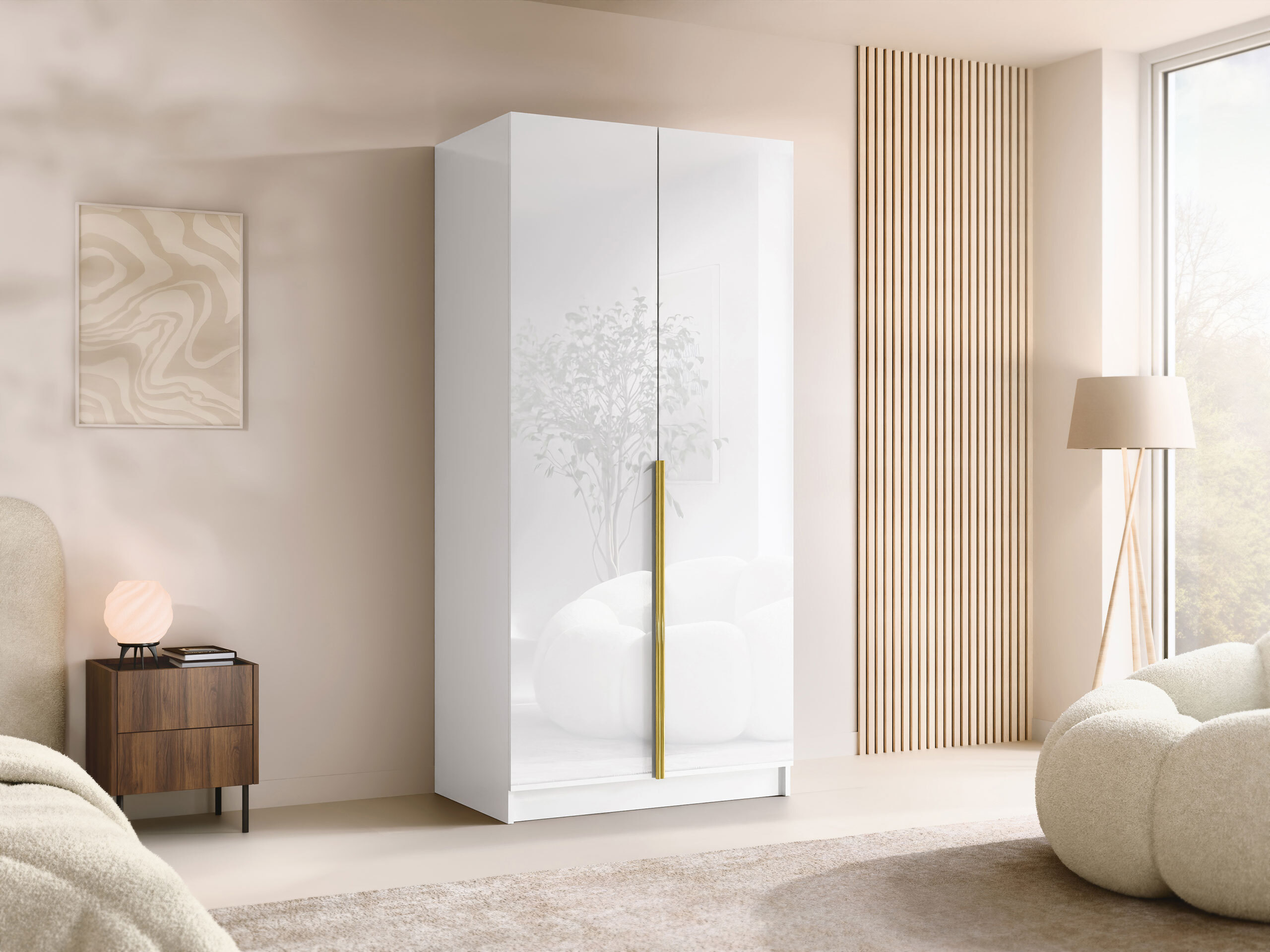 Wardrobe Closico Staton I (White + Glossy white)