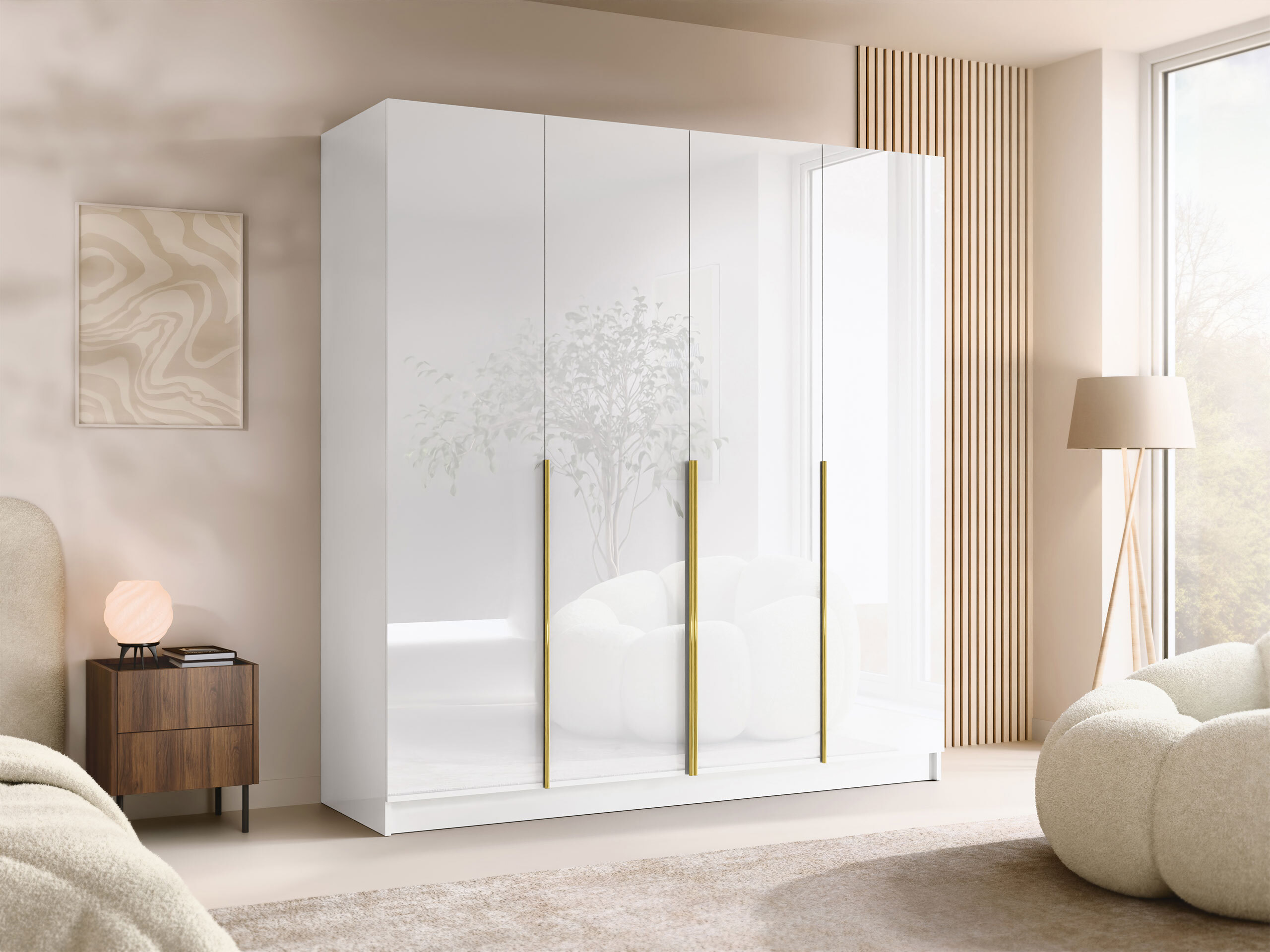 Wardrobe Closico Navor I (White + Glossy white)