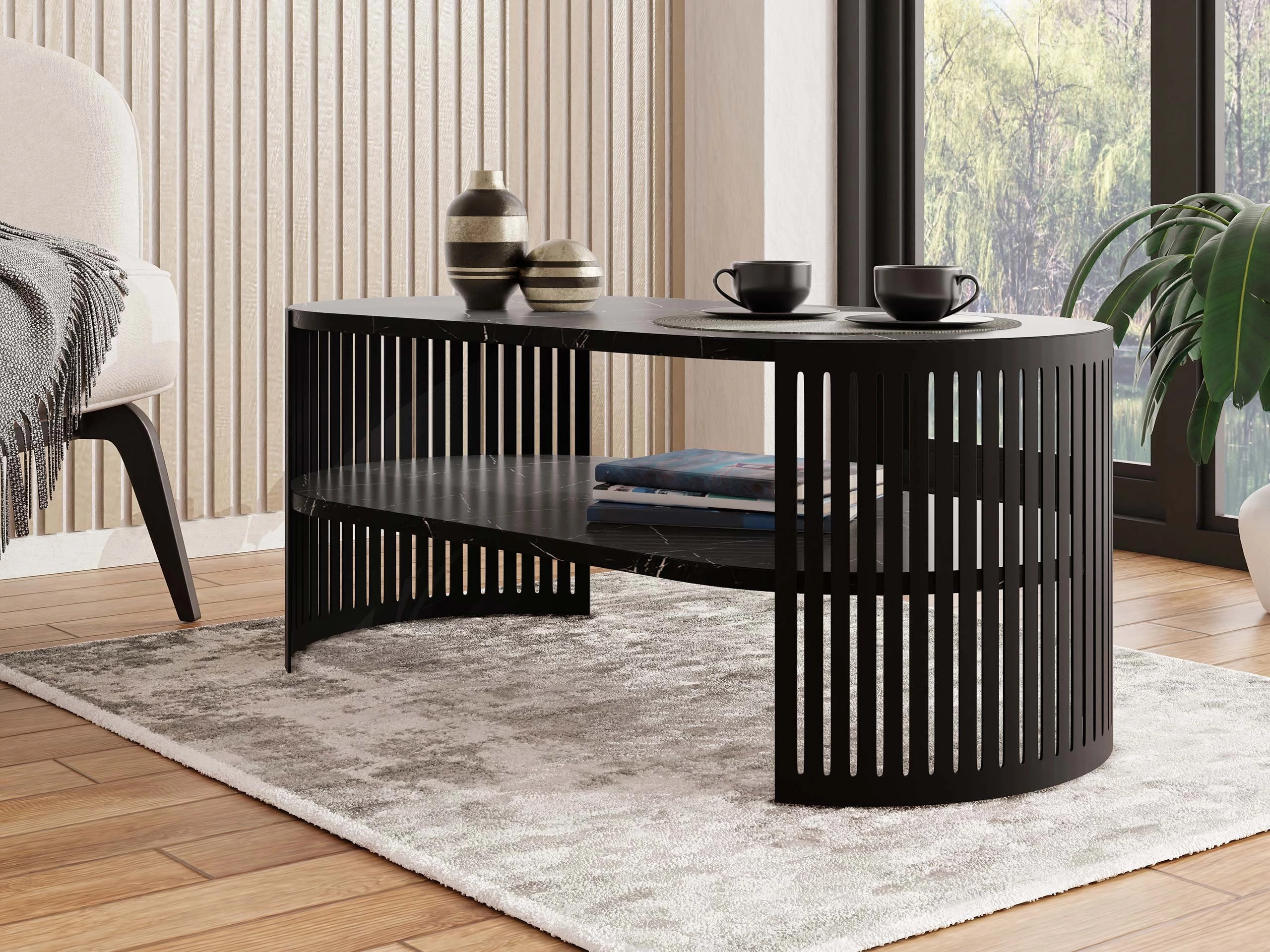 Coffee table Civer III (Black + Black marble)