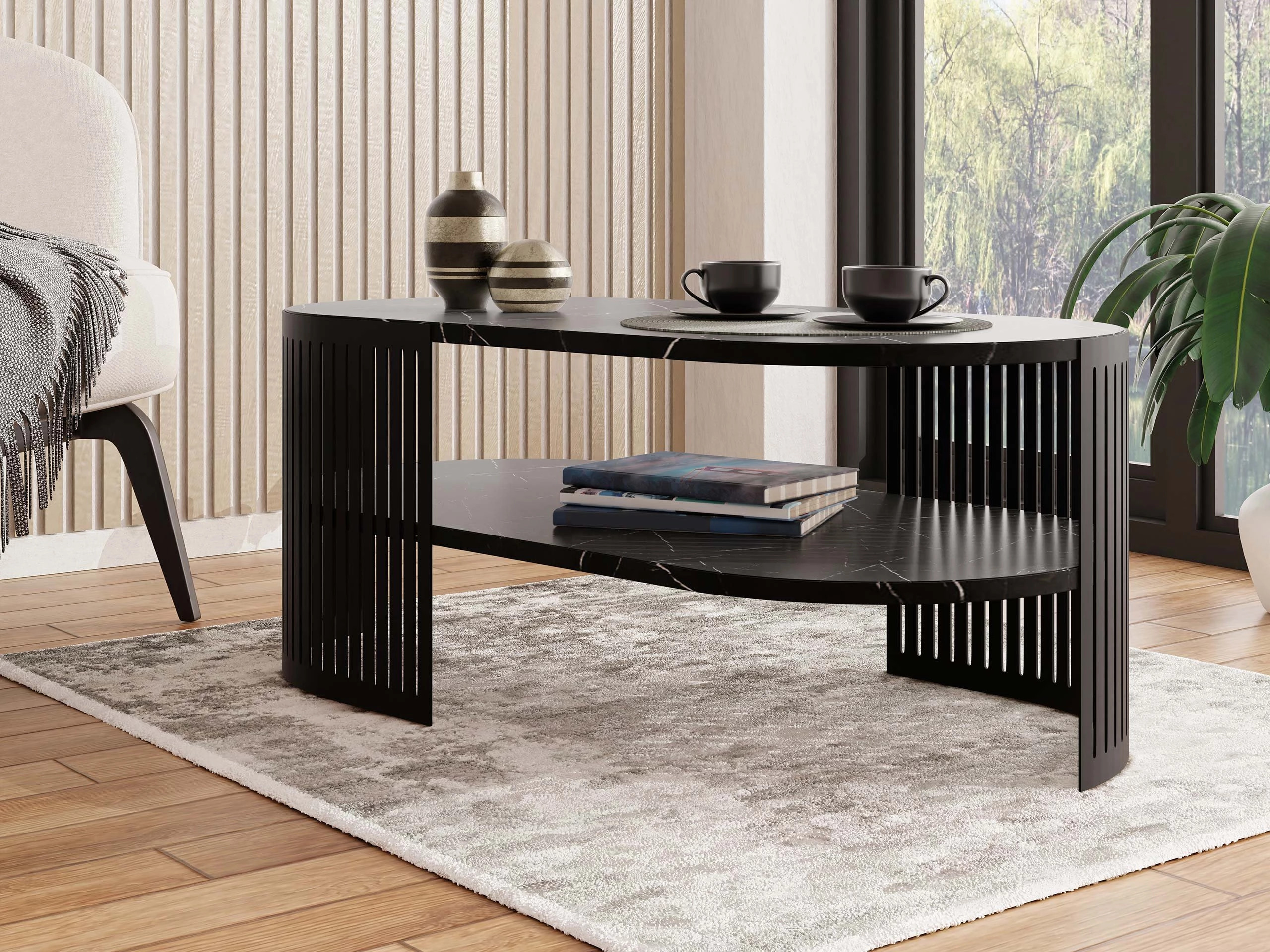 Coffee table Civer VI (Black + Black marble)