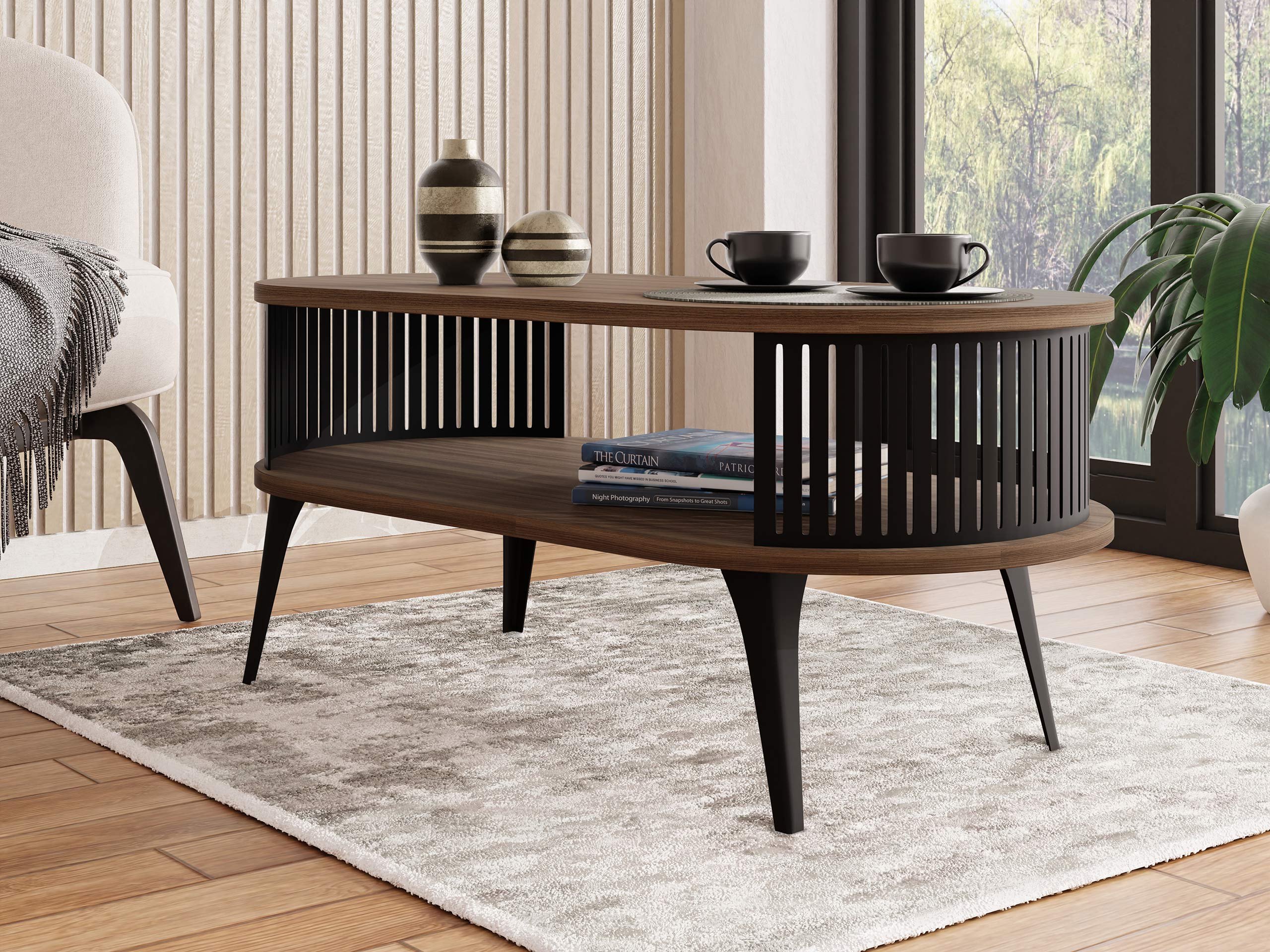 Coffee table Vitum III (Black + Walnut)
