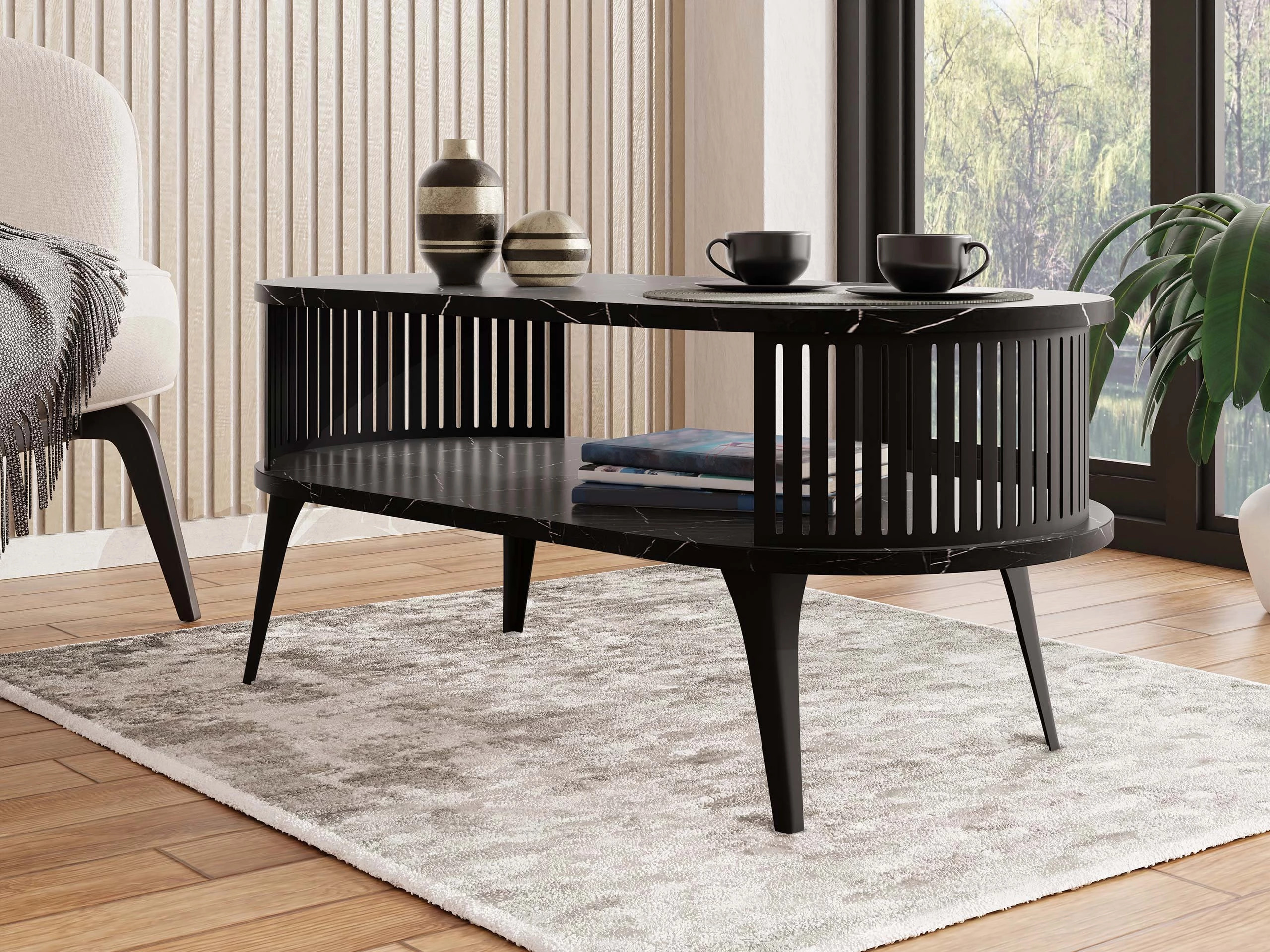 Coffee table Vitum III (Black + Black marble)