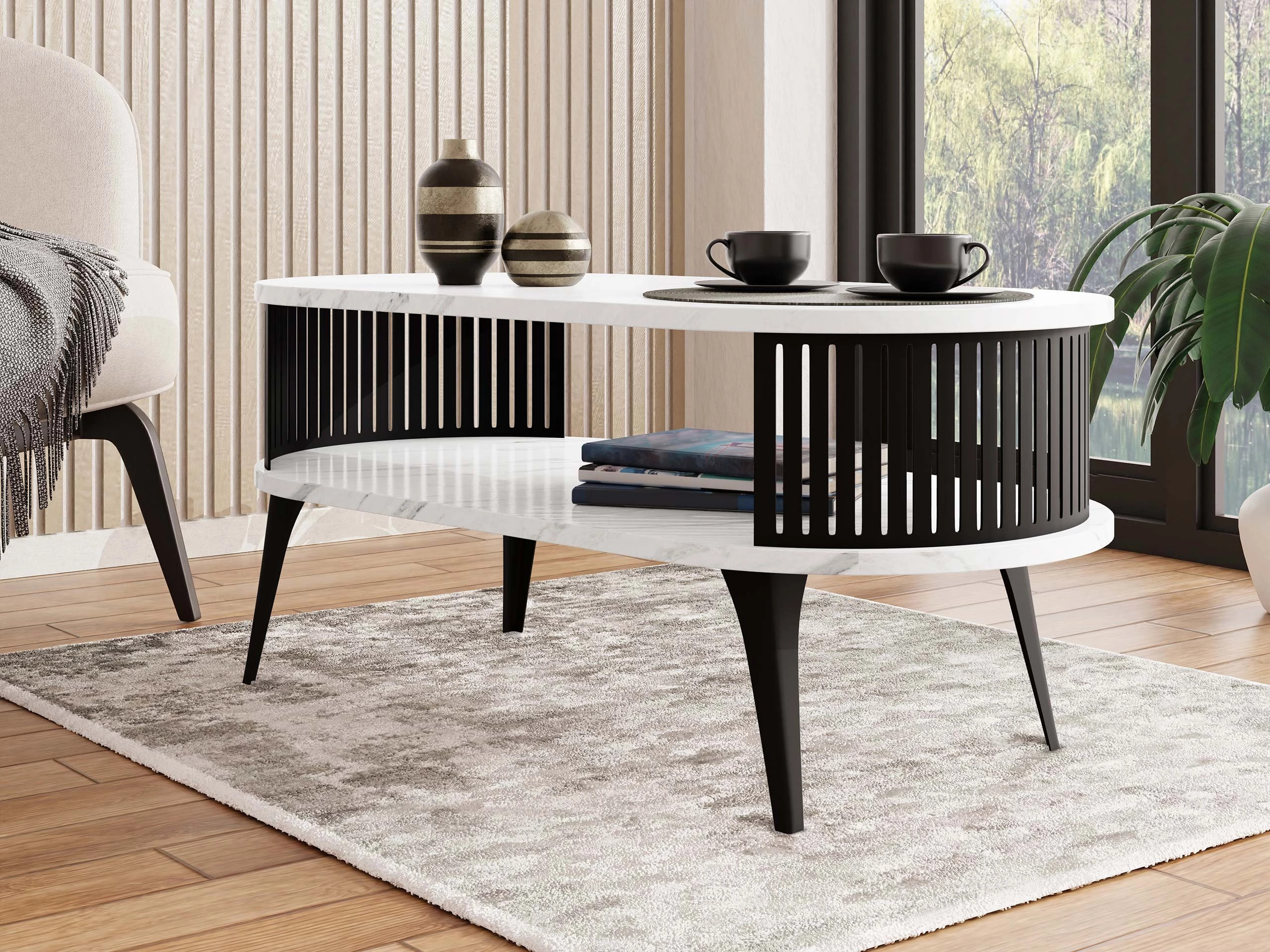 Coffee table Vitum III (Black + White marble)