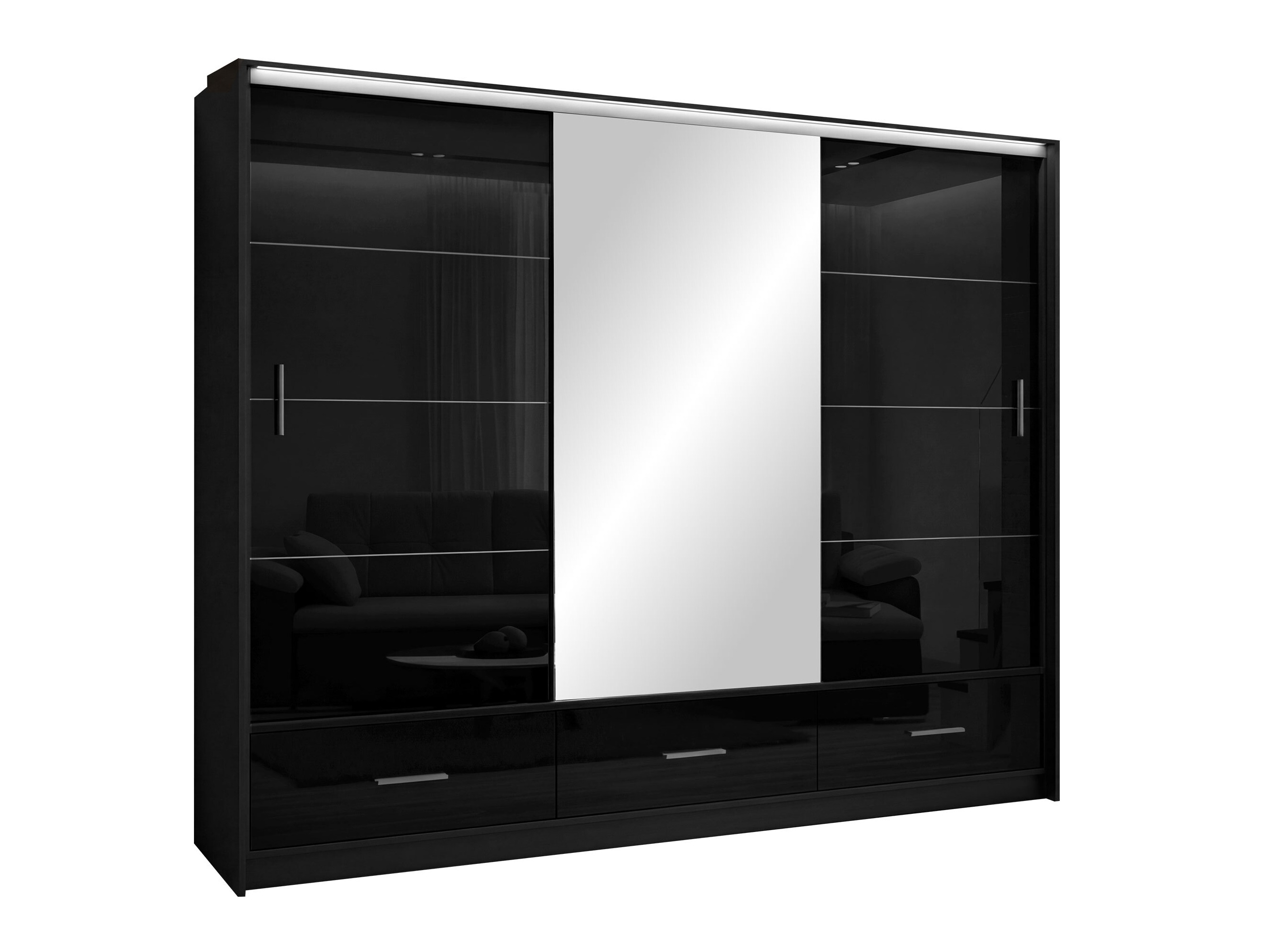 Wardrobe Honolulu 203 (Black + Glossy black)