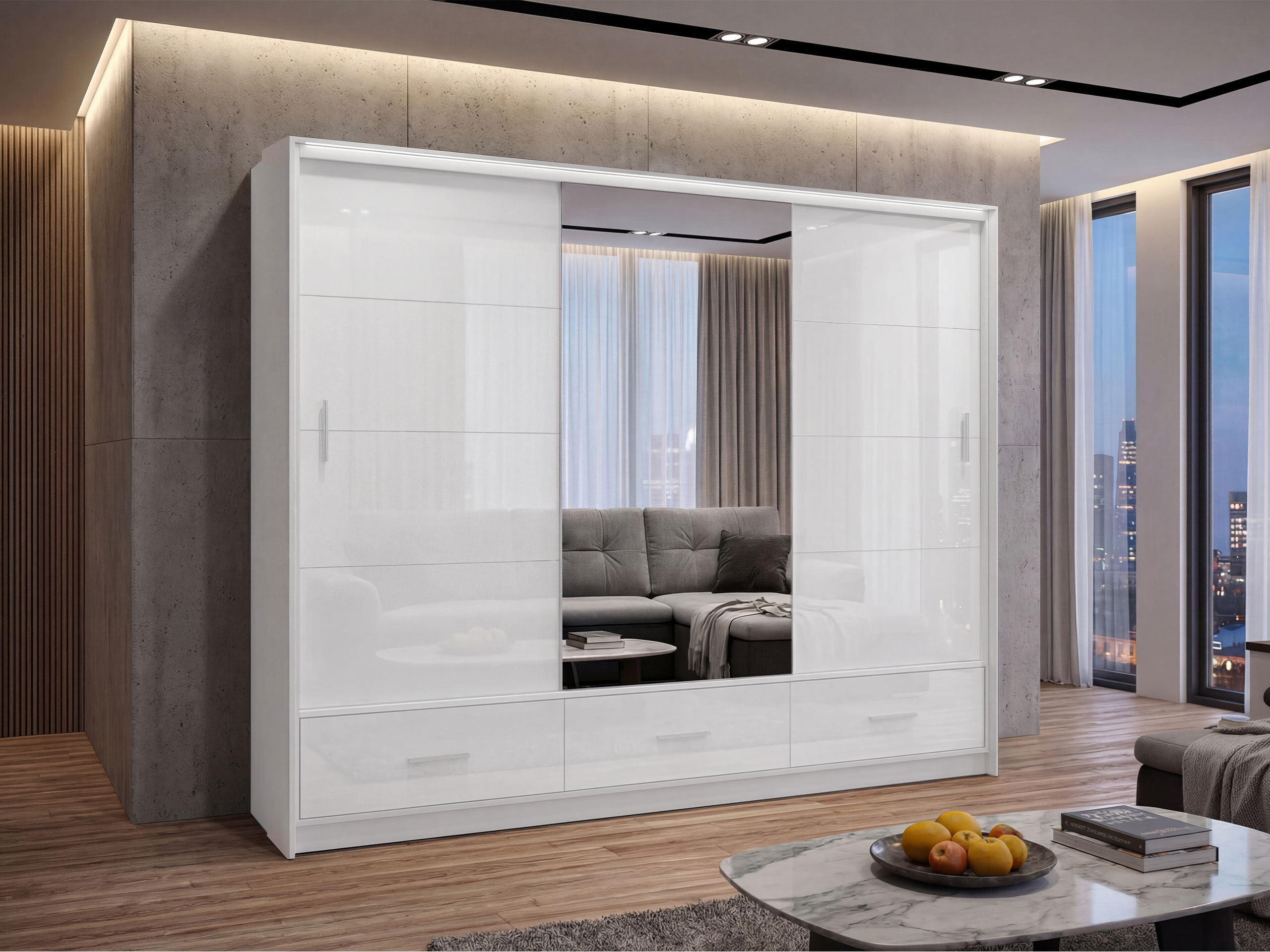 Wardrobe Honolulu 203 (White + Glossy white)