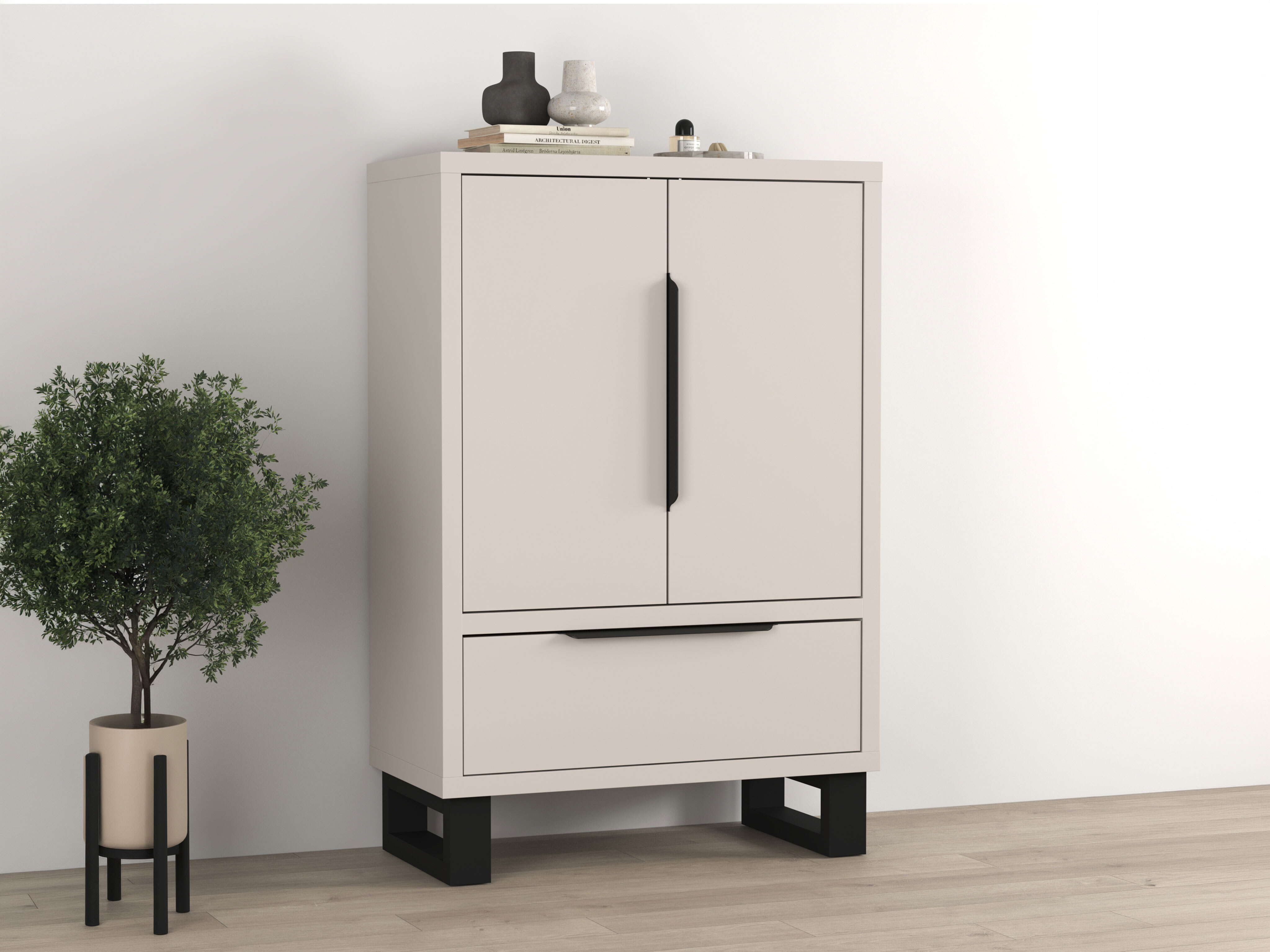 Chest of drawers Avicavu 128 (Cashmere + Black)