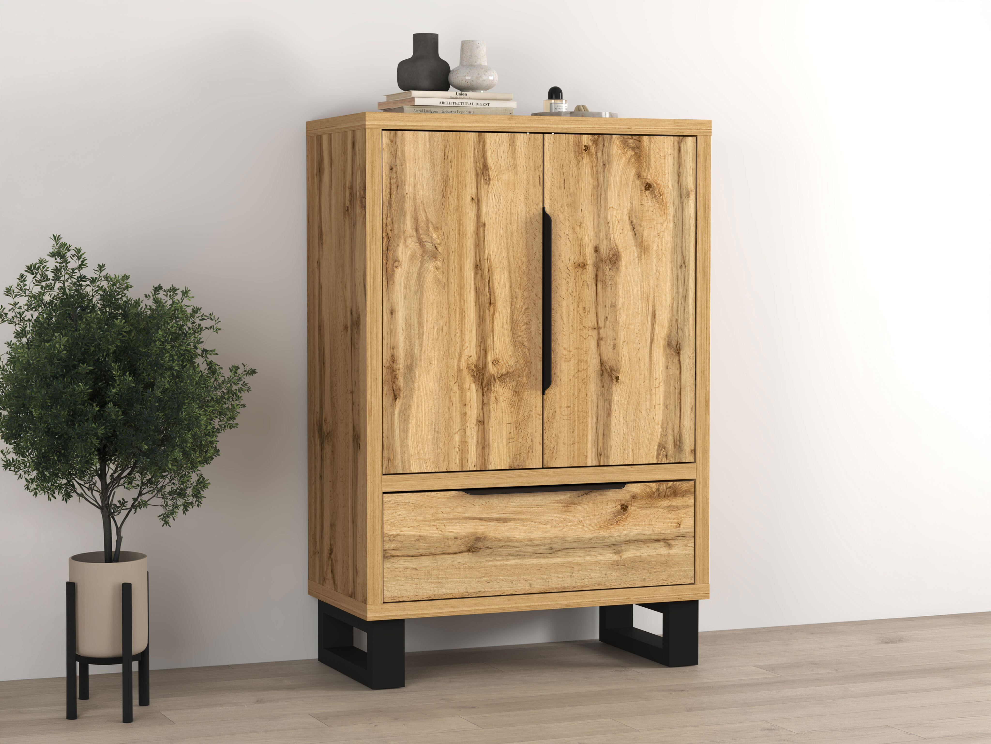Chest of drawers Avicavu 128 (Wotan Oak + Black)