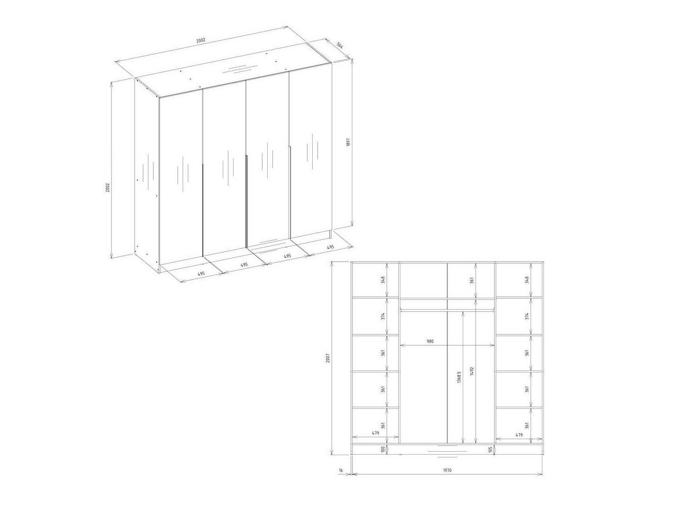 Wardrobe Mandeville 370 (White + Black)