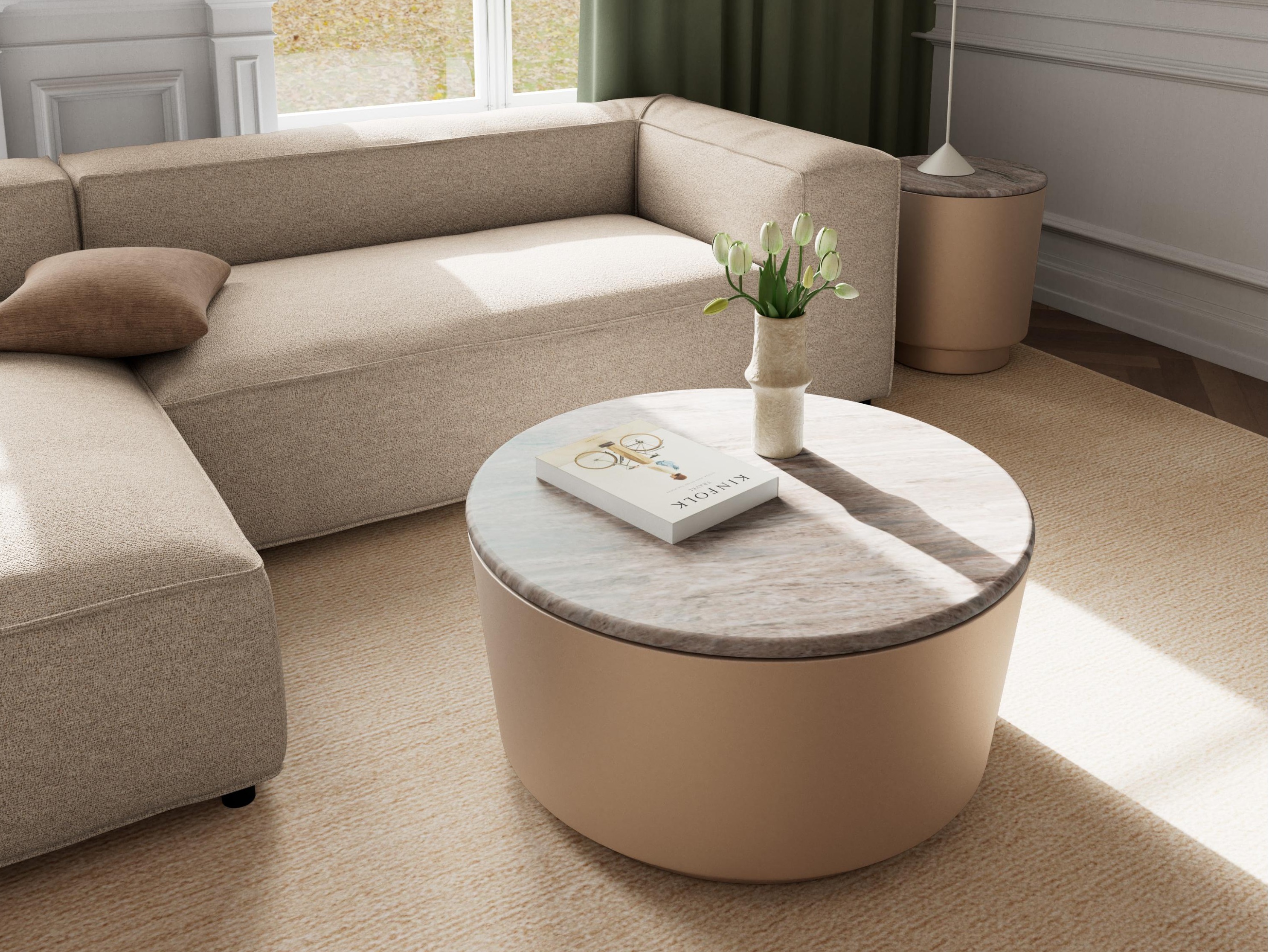Coffee table Norsica 1084 (Light grey + Grey marble)