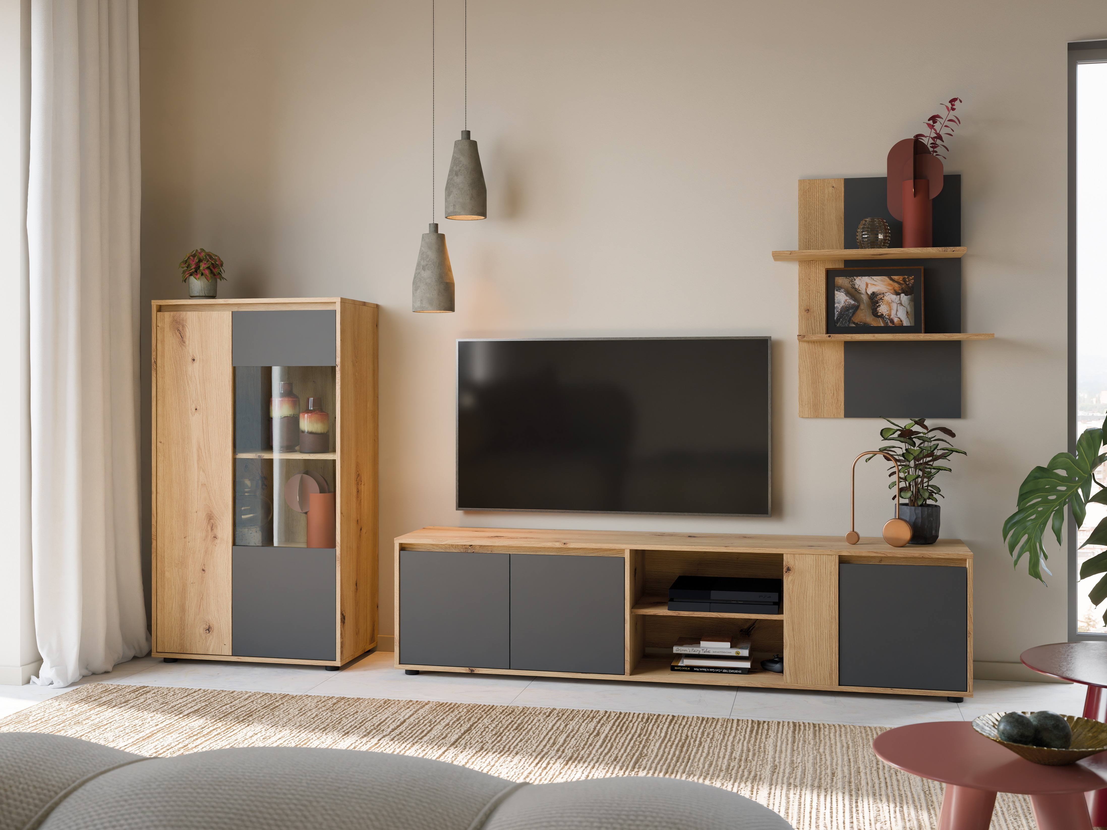 Living room set Ontario 226 (Anthracite + Artisan oak)