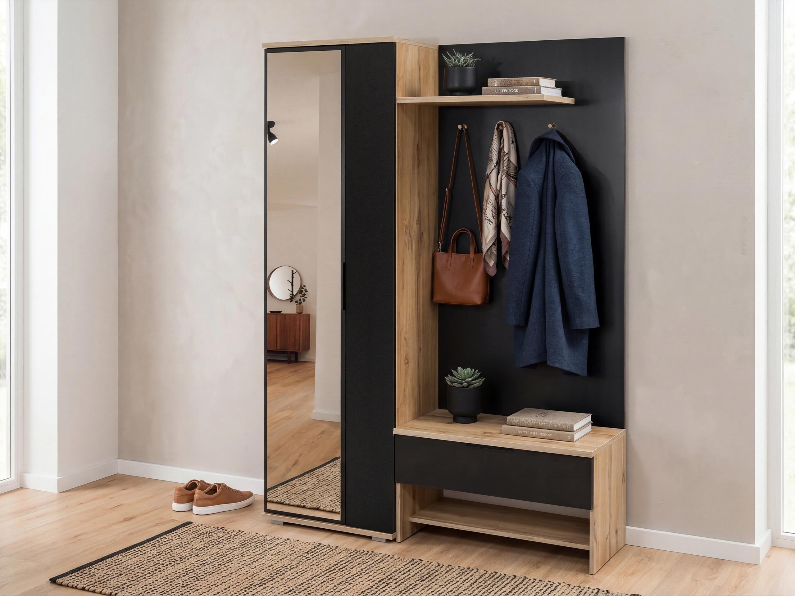 Hallway set Honolulu 160 (Black + Wotan Oak)