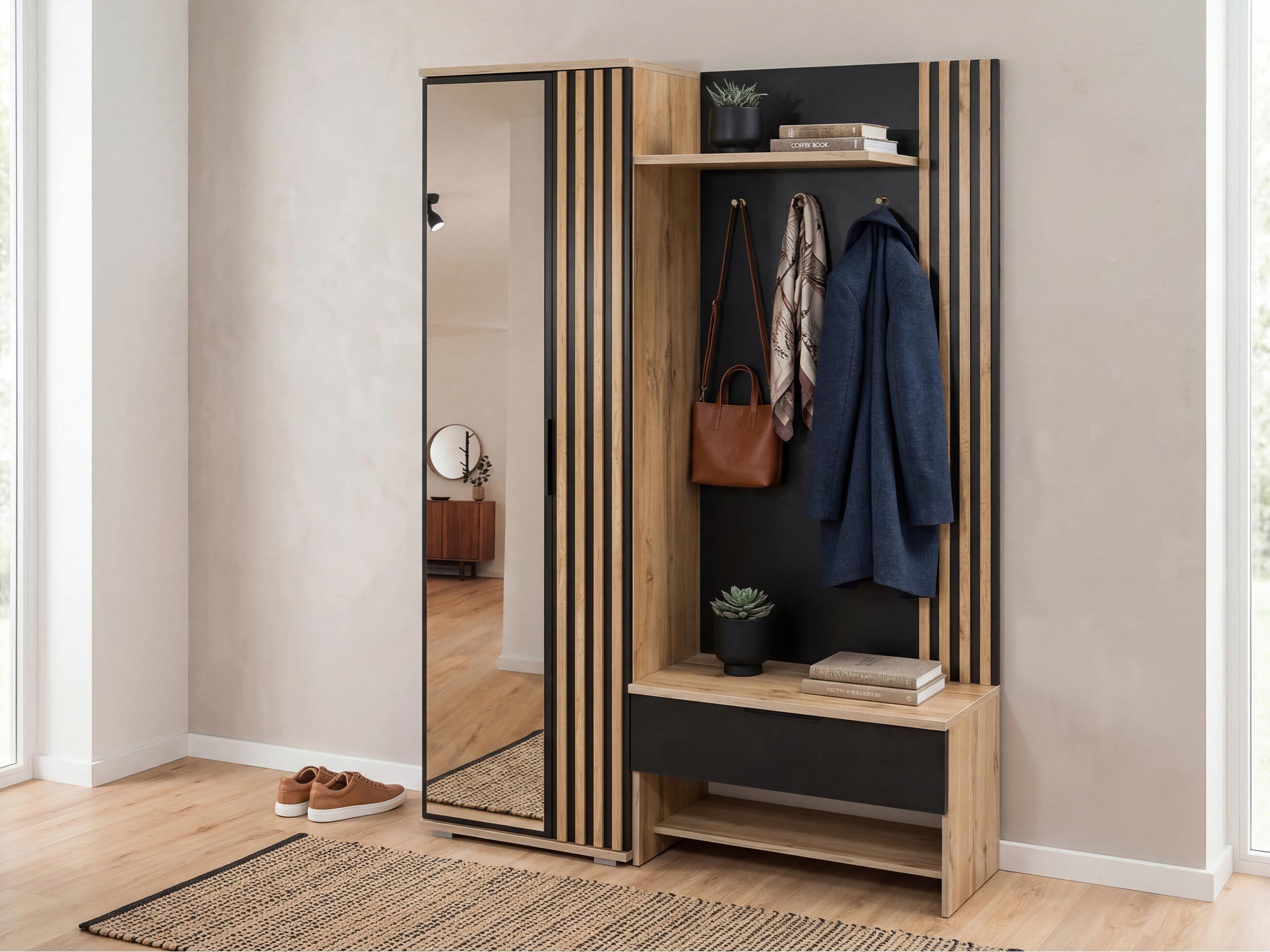 Hallway set Honolulu 161 (Black + Wotan Oak)