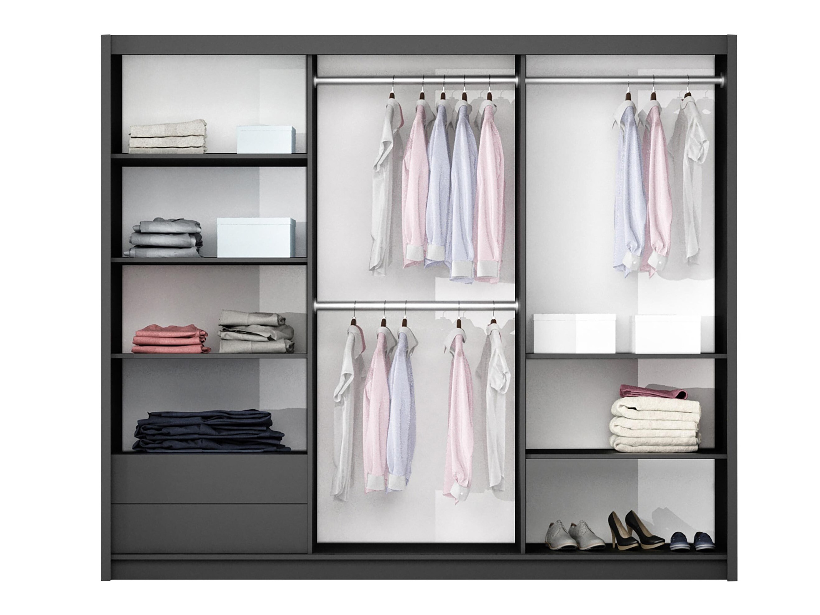 Wardrobe Honolulu 122 (Graphite + Glossy white)