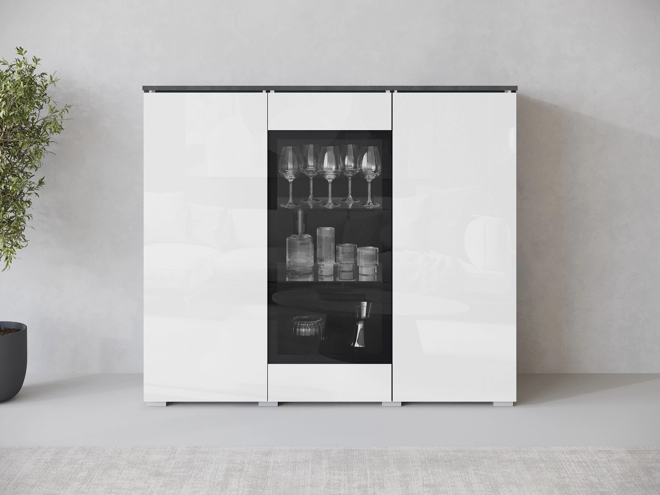 Sideboard Mirfivo 103 (Matera grey + Glossy white)