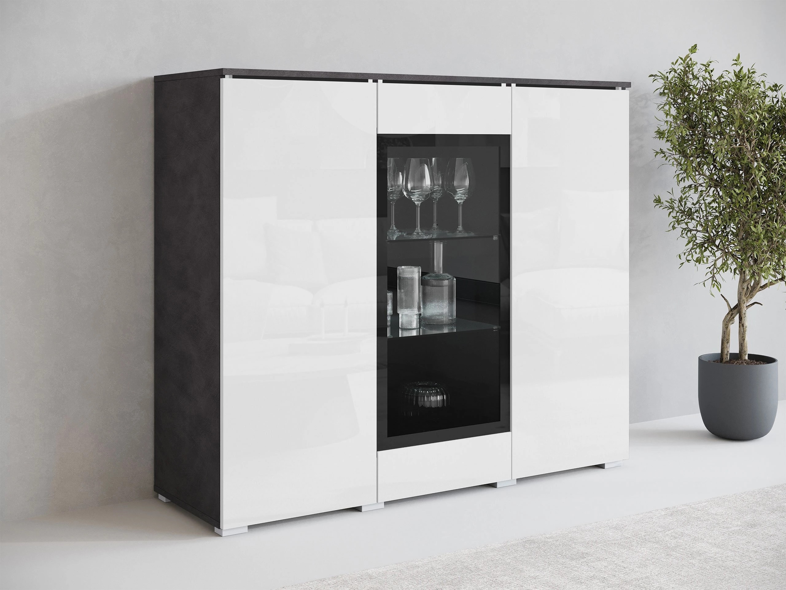 Sideboard Mirfivo 103 (Matera grey + Glossy white)